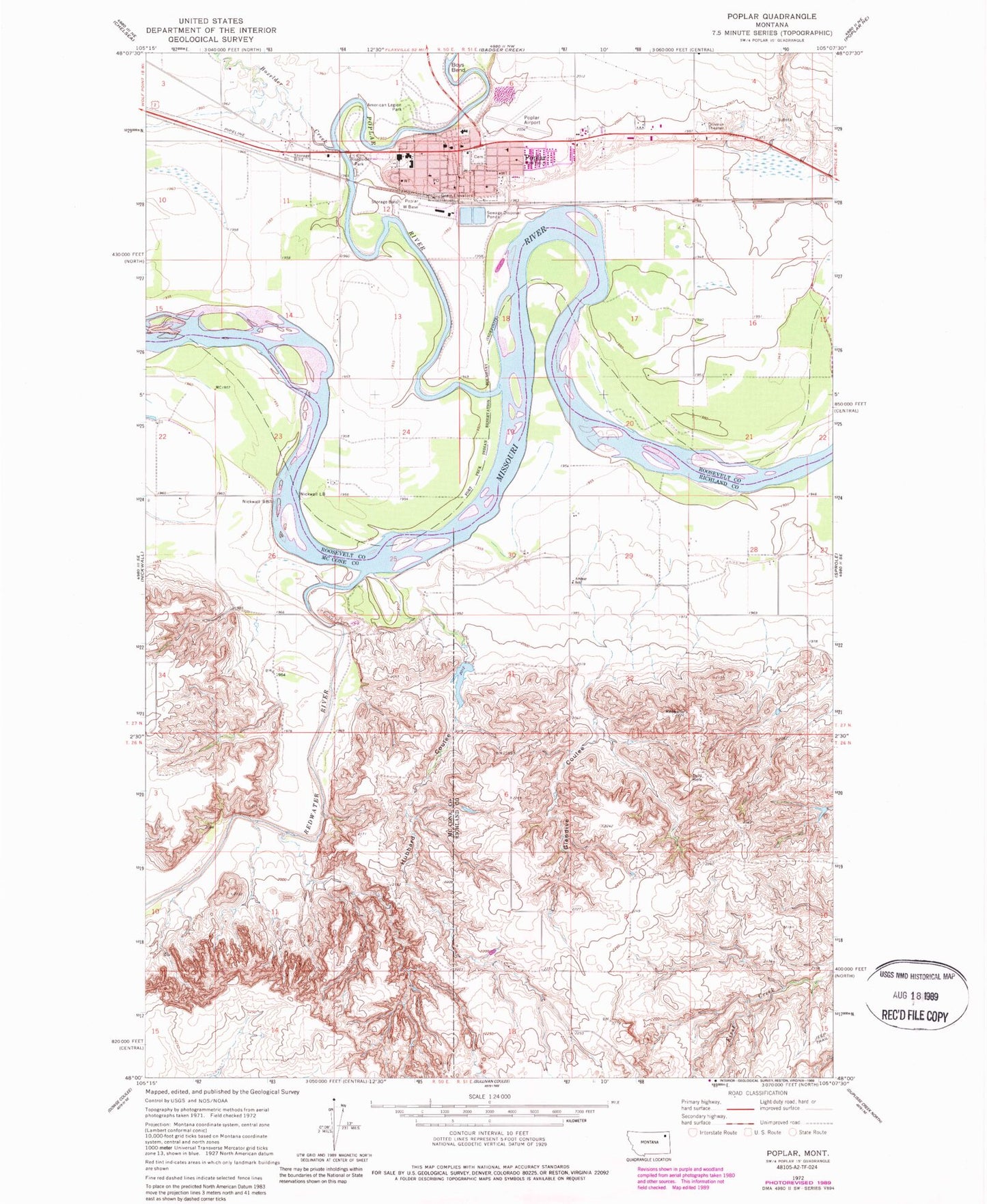 Classic USGS Poplar Montana 7.5'x7.5' Topo Map Image