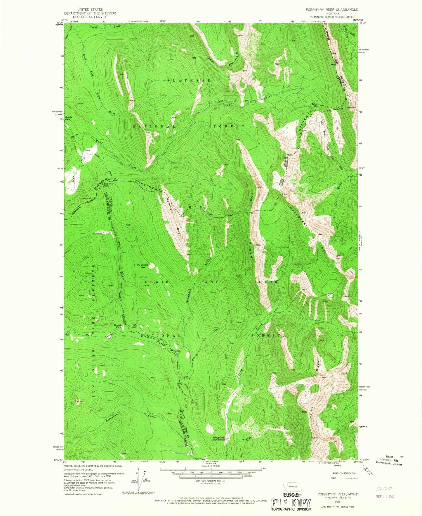 Classic USGS Porphyry Reef Montana 7.5'x7.5' Topo Map Image