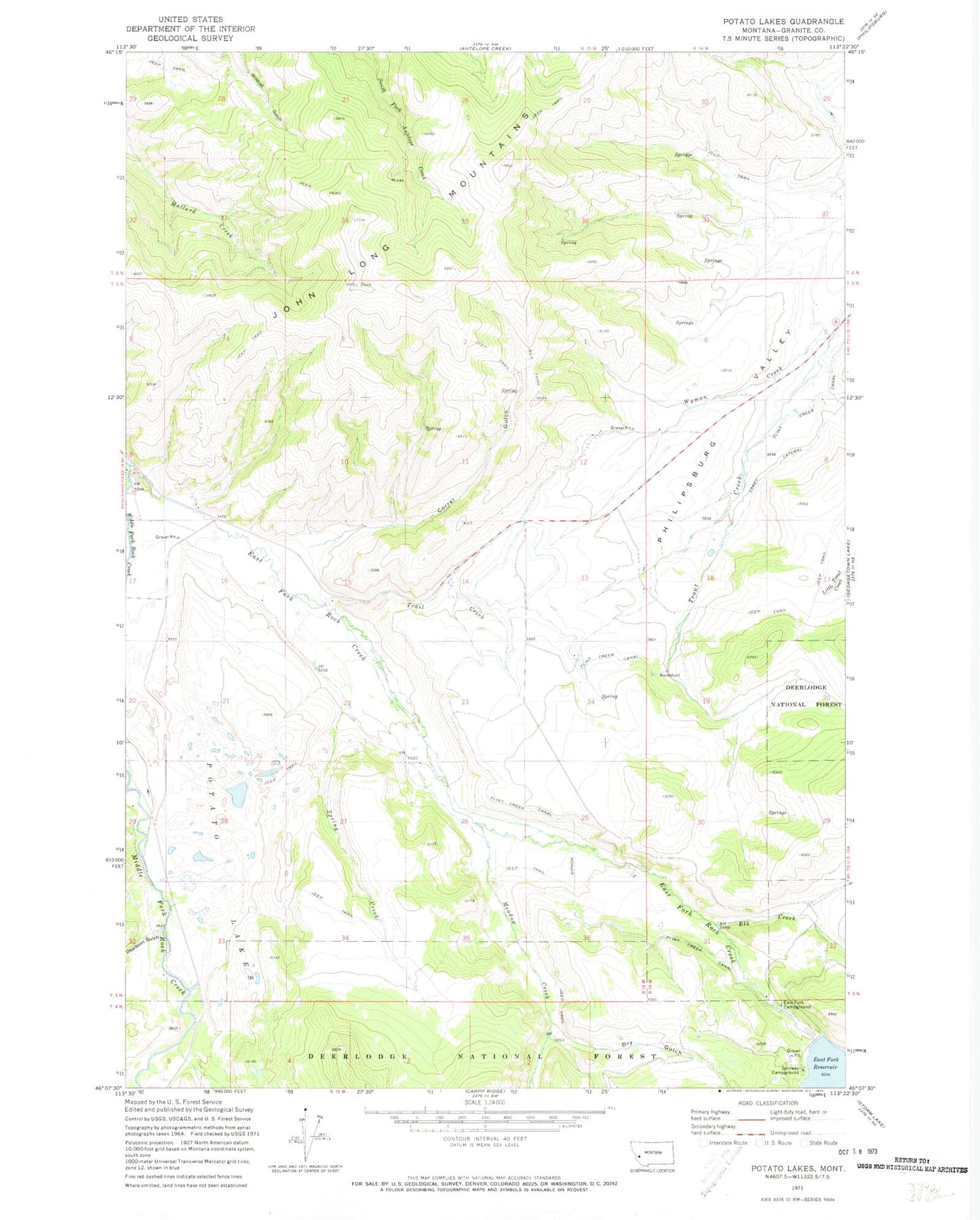 Classic USGS Potato Lakes Montana 7.5'x7.5' Topo Map Image