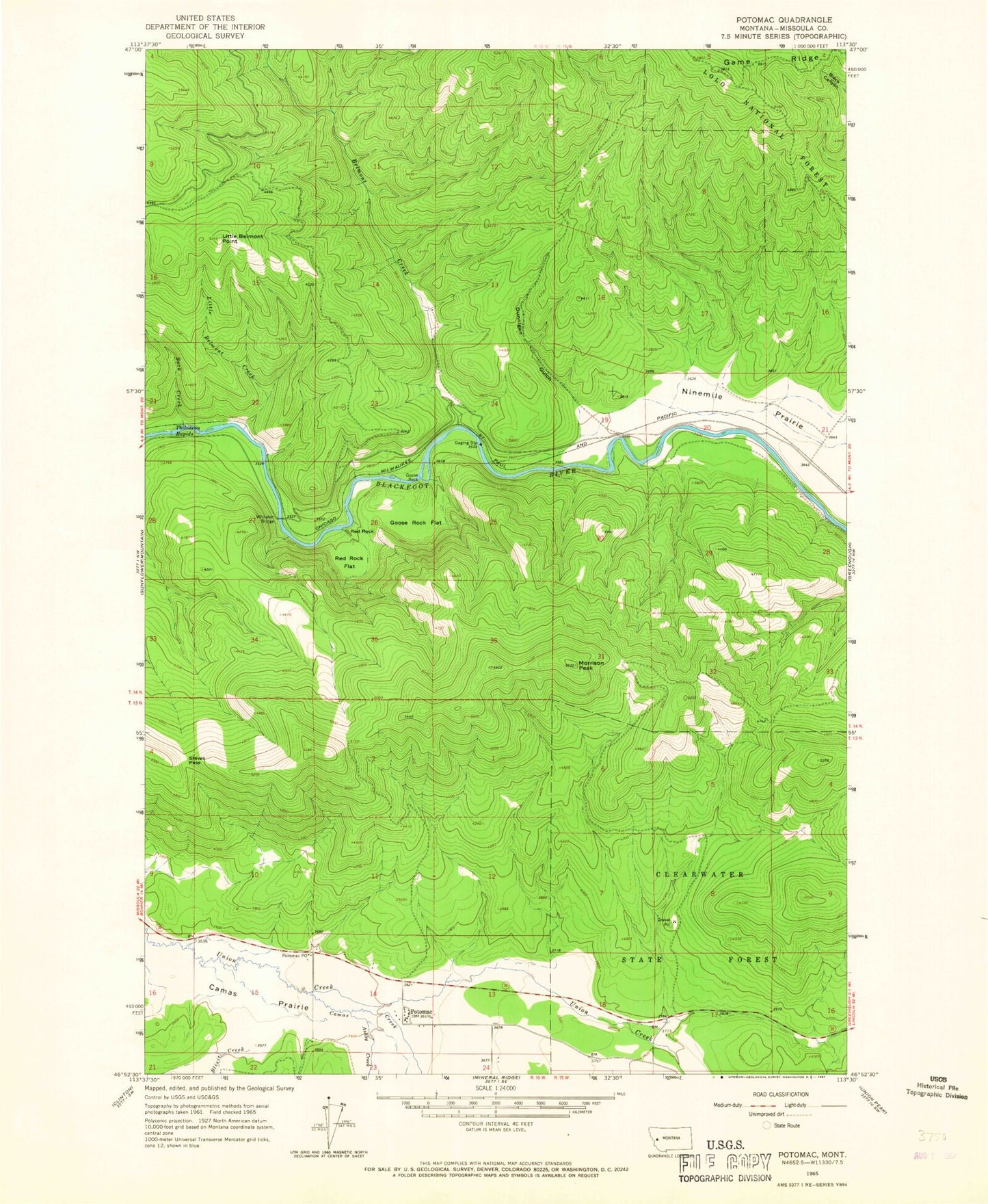 Classic USGS Potomac Montana 7.5'x7.5' Topo Map Image