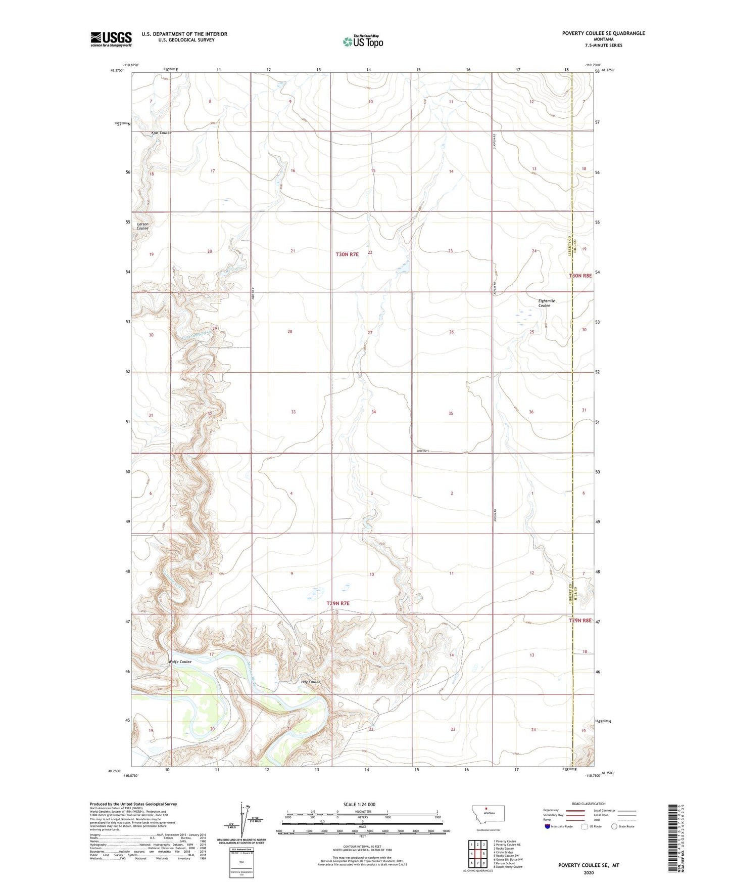 Poverty Coulee SE Montana US Topo Map Image