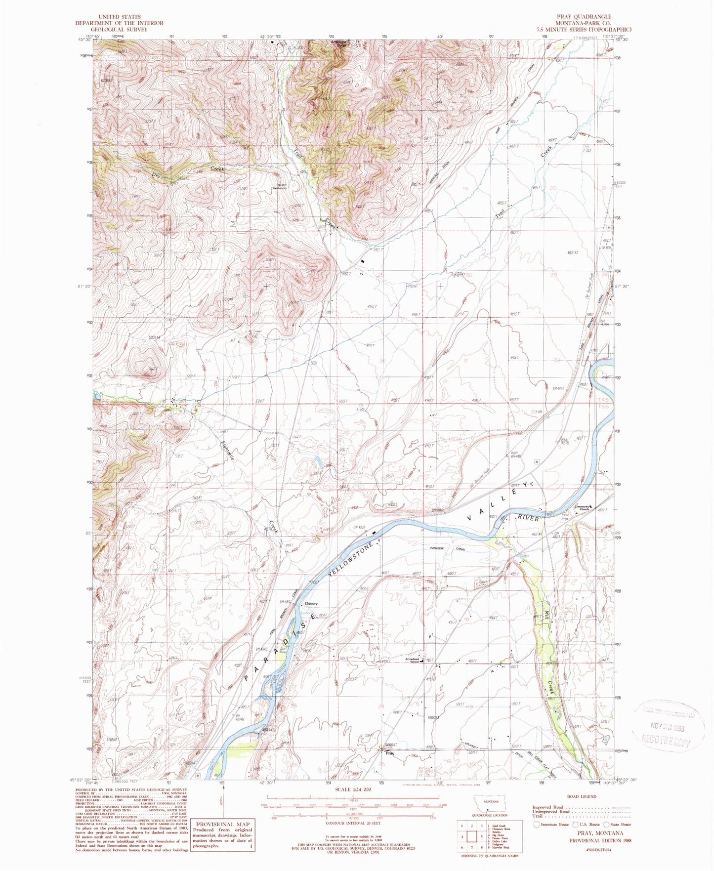 Classic USGS Pray Montana 7.5'x7.5' Topo Map Image