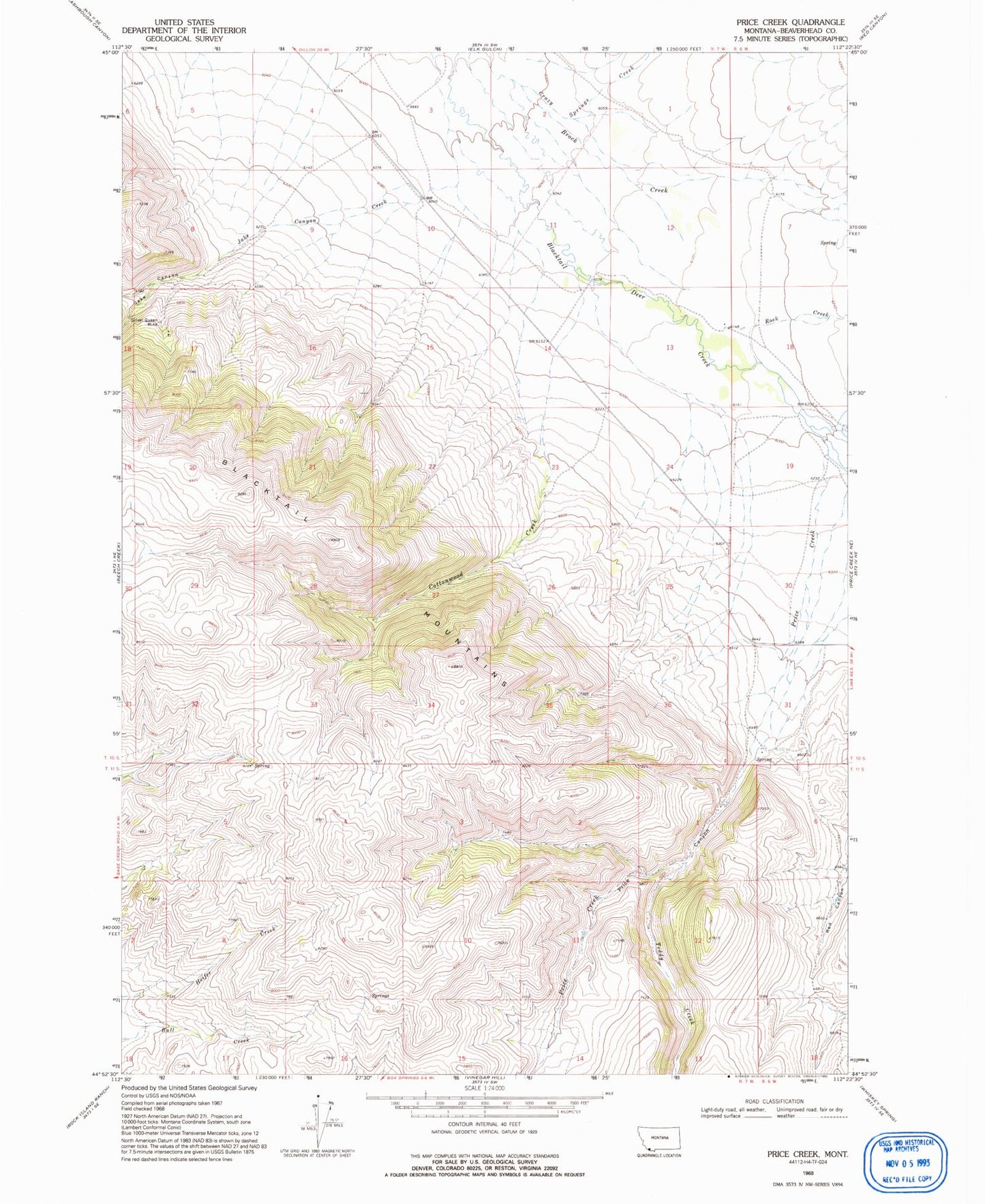Classic USGS Price Creek Montana 7.5'x7.5' Topo Map Image