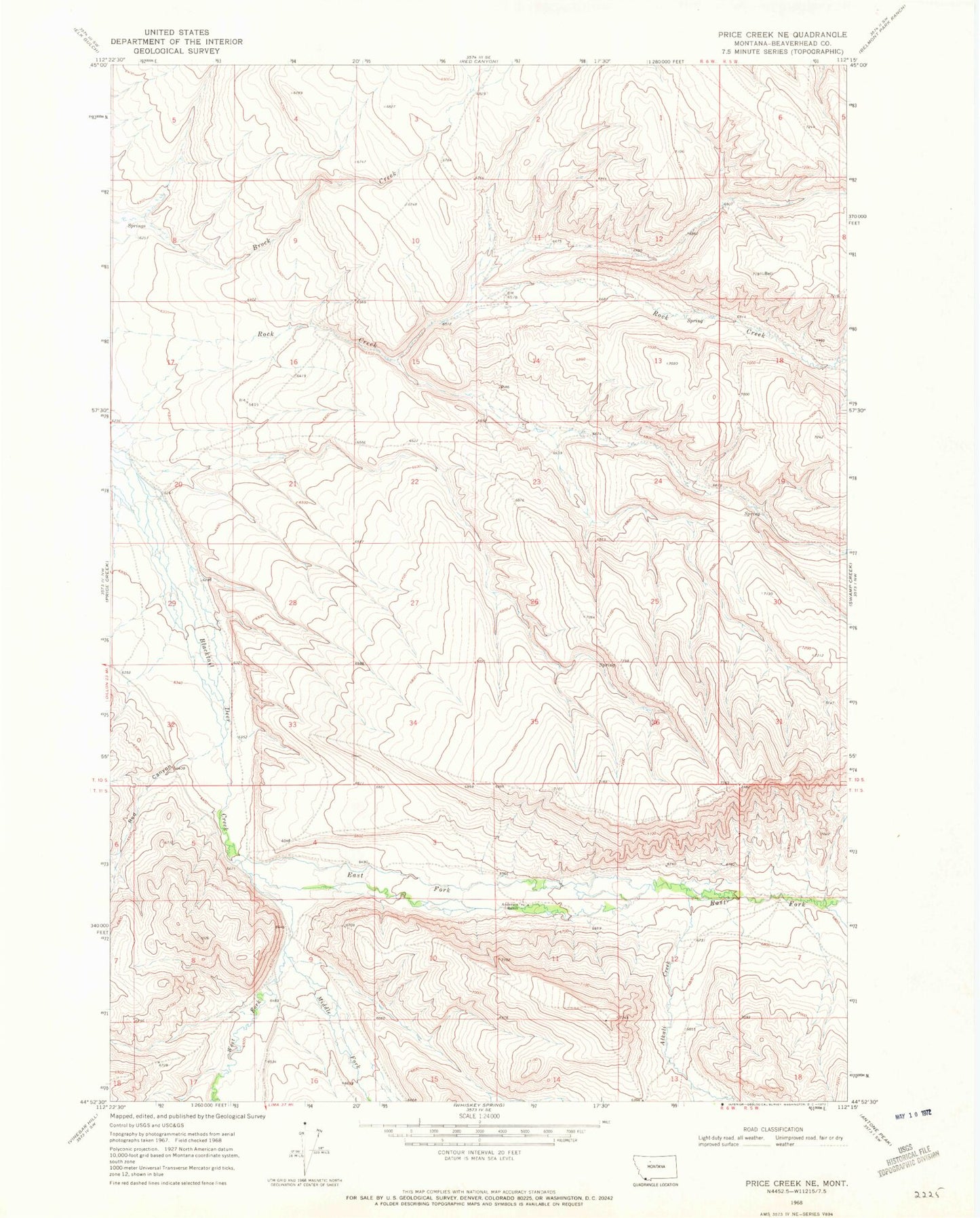 Classic USGS Price Creek NE Montana 7.5'x7.5' Topo Map Image