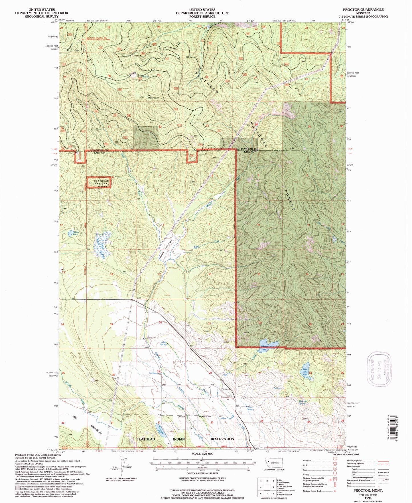 Classic USGS Proctor Montana 7.5'x7.5' Topo Map Image