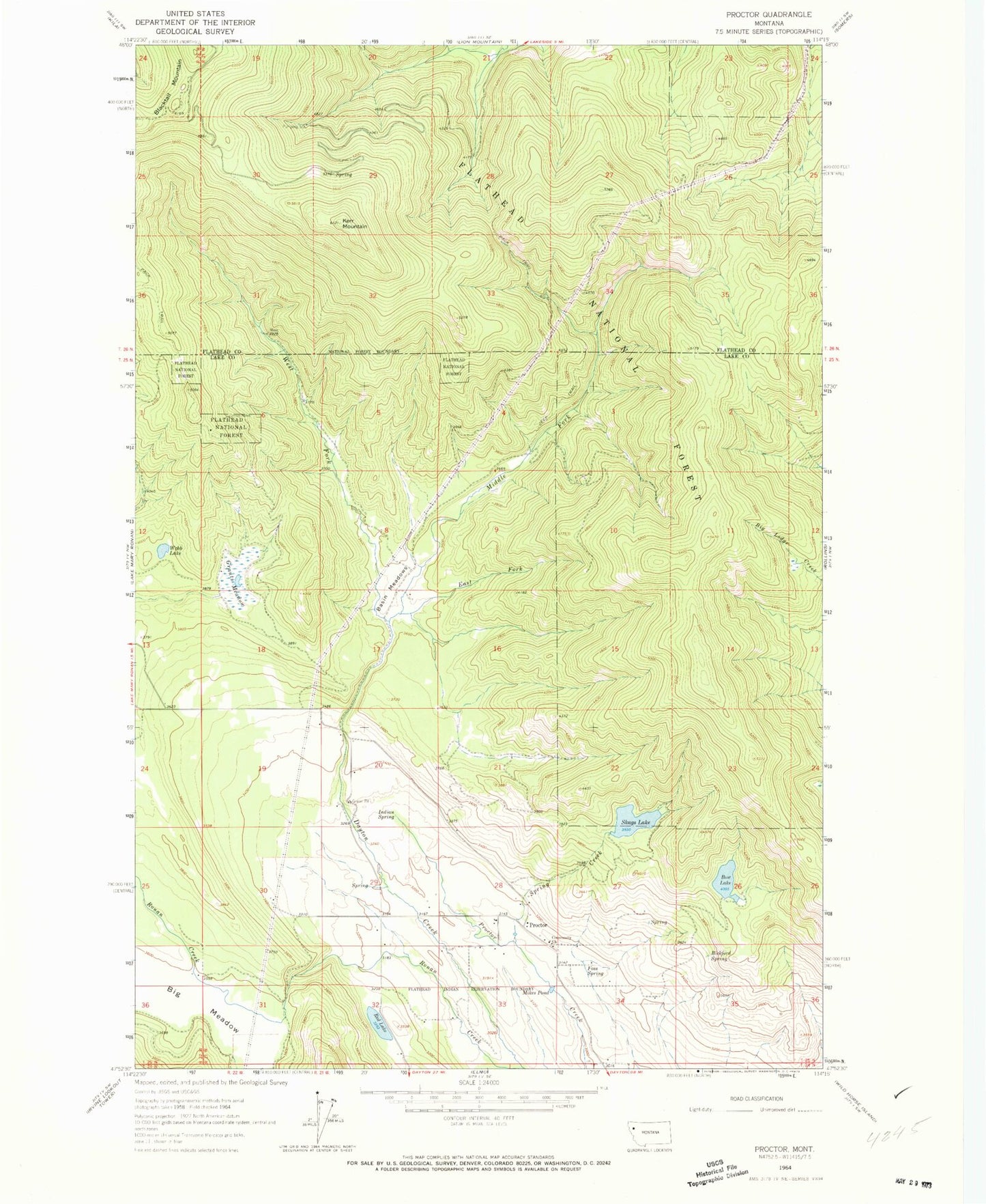 Classic USGS Proctor Montana 7.5'x7.5' Topo Map Image