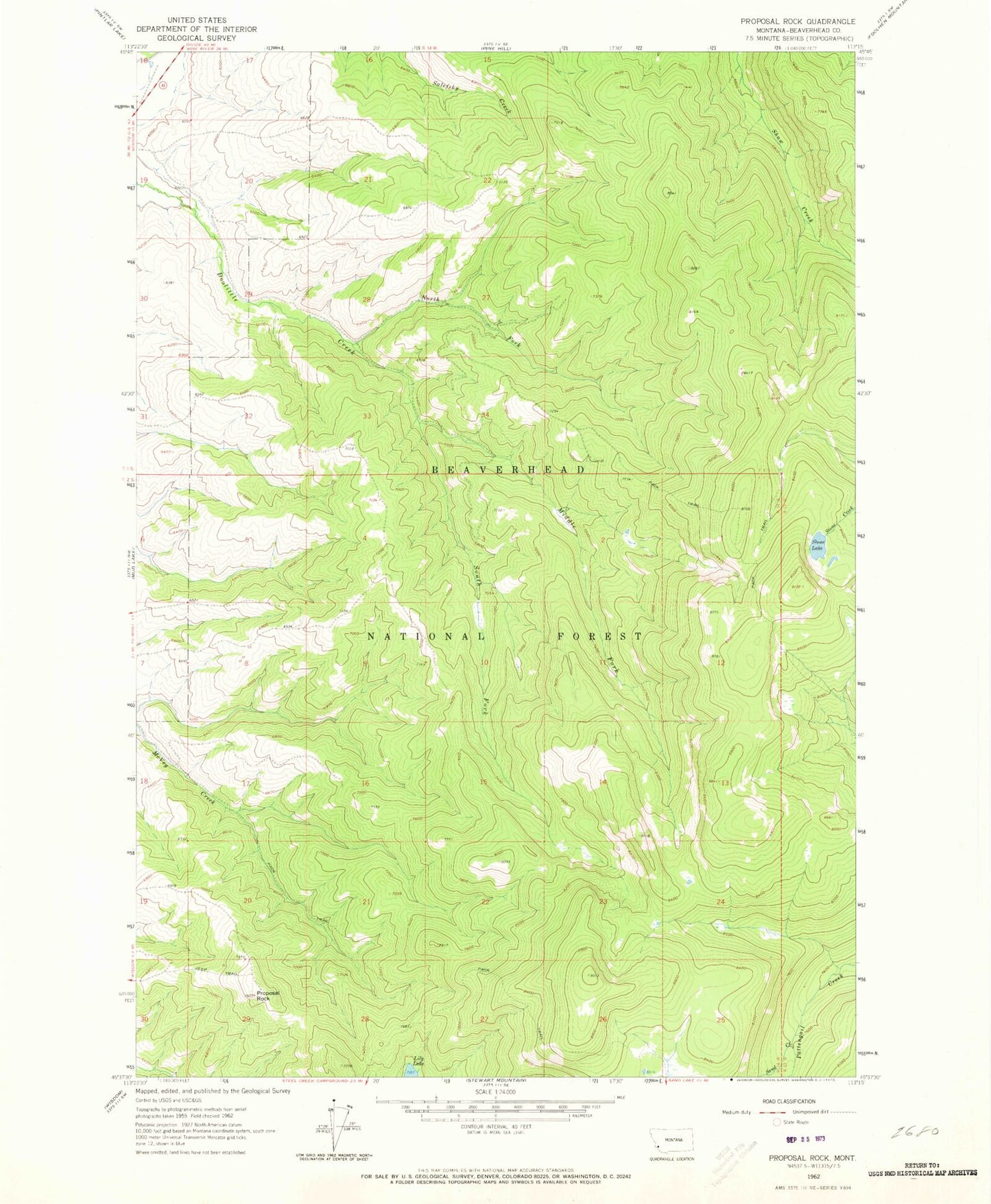 Classic USGS Proposal Rock Montana 7.5'x7.5' Topo Map Image