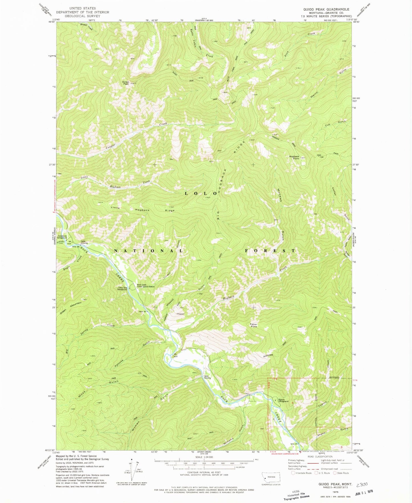 Classic USGS Quigg Peak Montana 7.5'x7.5' Topo Map Image