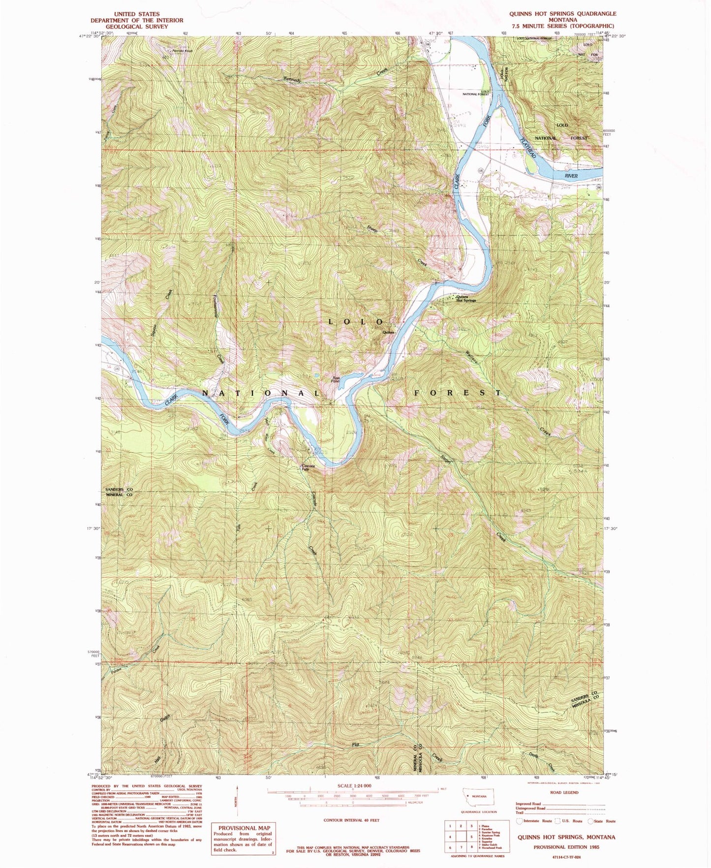 Classic USGS Quinns Hot Springs Montana 7.5'x7.5' Topo Map Image