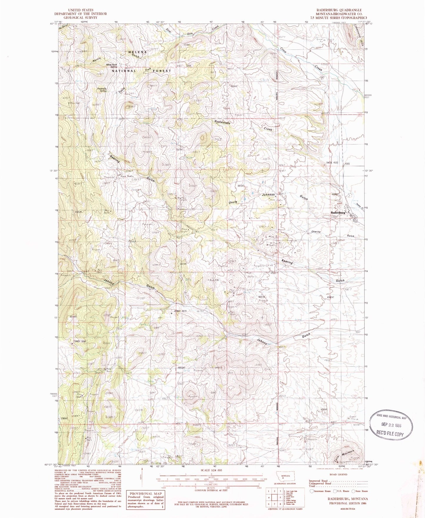 Classic USGS Radersburg Montana 7.5'x7.5' Topo Map Image