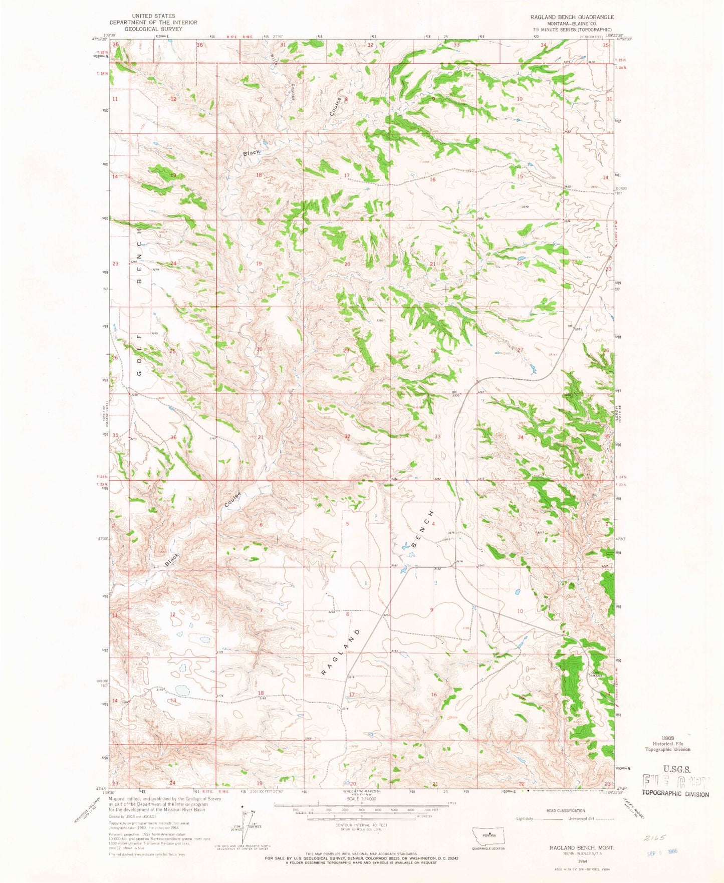 Classic USGS Ragland Bench Montana 7.5'x7.5' Topo Map Image