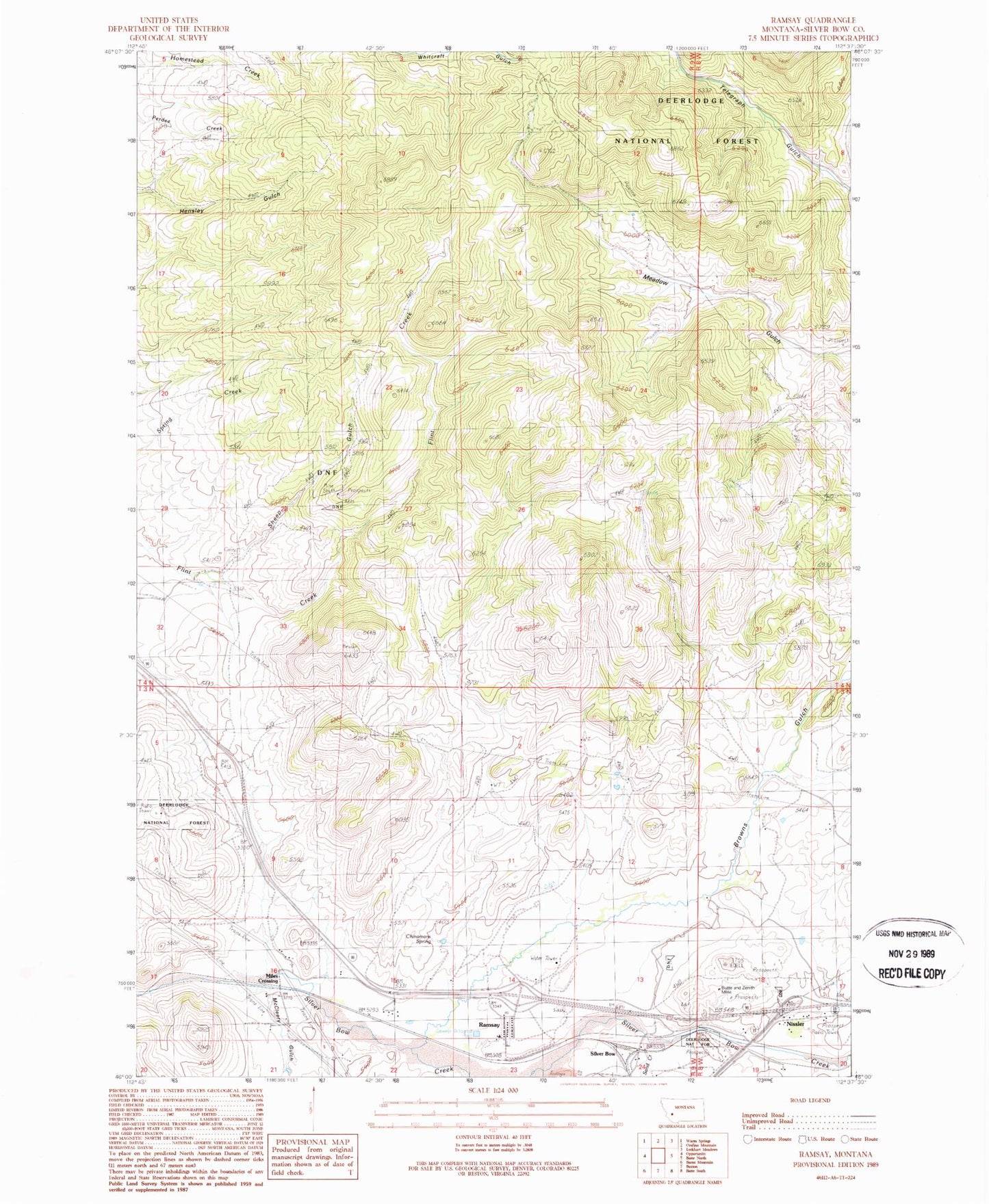 Classic USGS Ramsay Montana 7.5'x7.5' Topo Map Image
