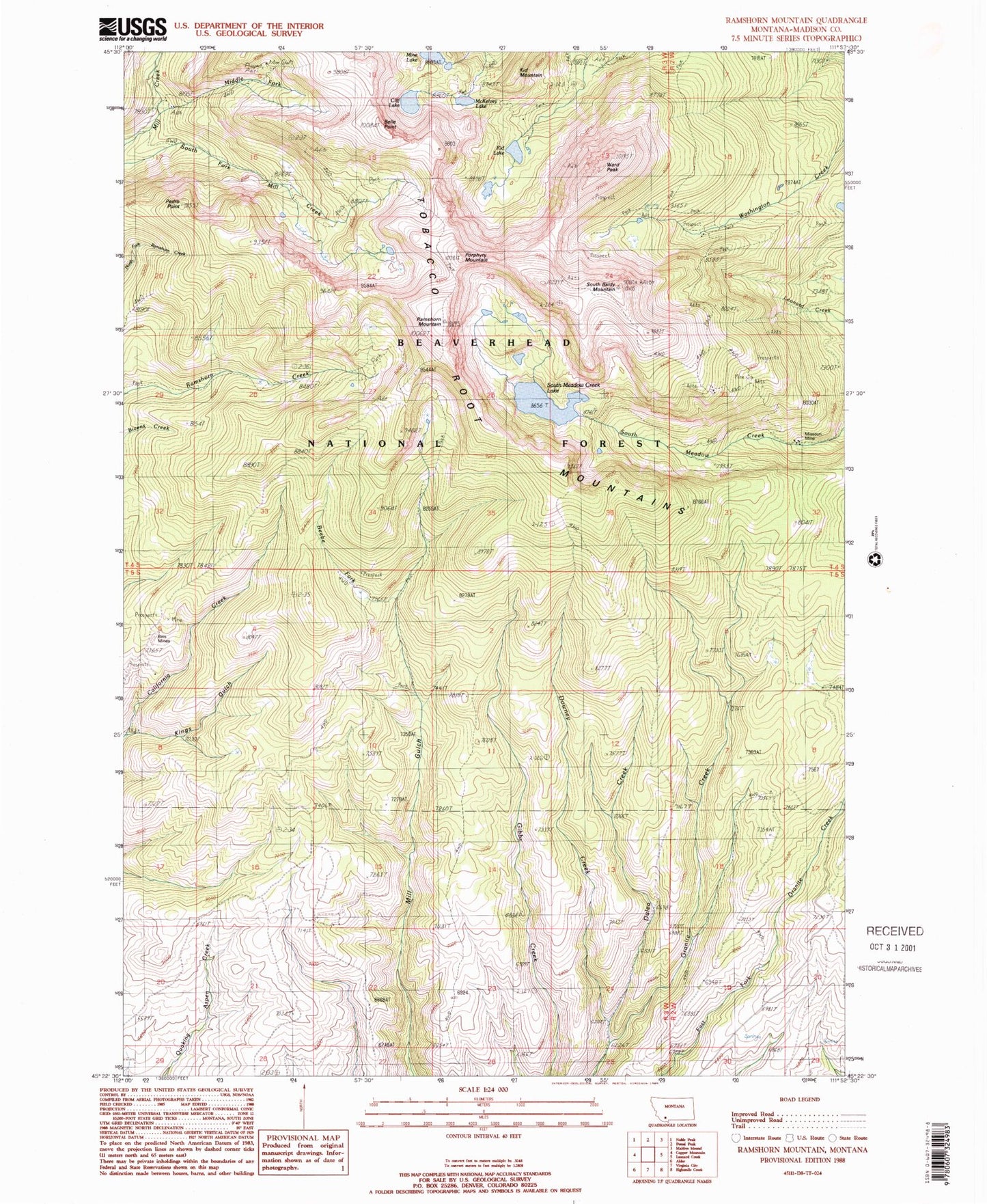 Classic USGS Ramshorn Mountain Montana 7.5'x7.5' Topo Map Image
