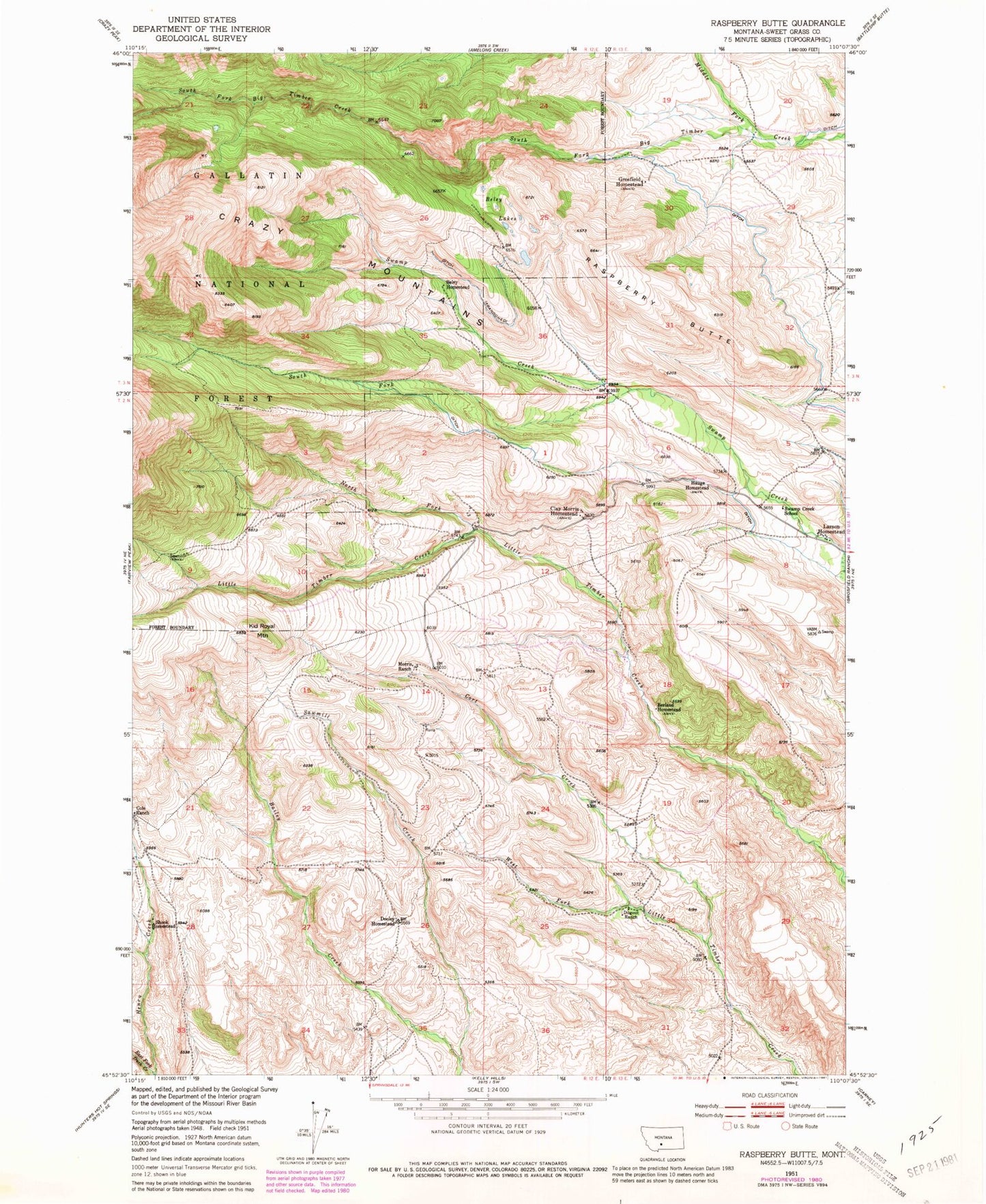 Classic USGS Raspberry Butte Montana 7.5'x7.5' Topo Map Image