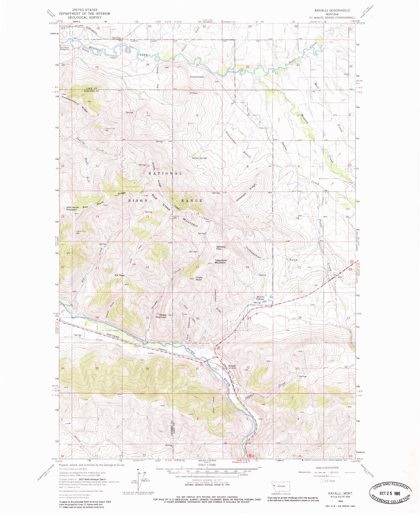 Classic USGS Ravalli Montana 7.5'x7.5' Topo Map Image