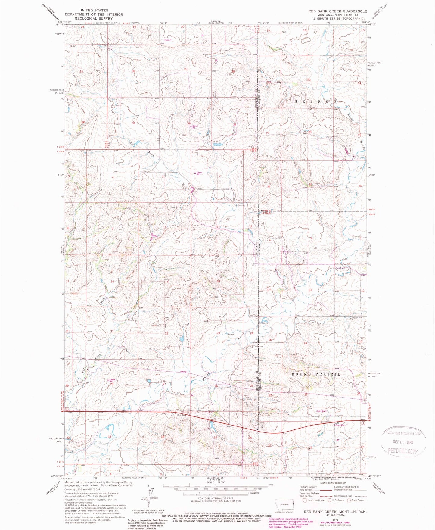 Classic USGS Red Bank Creek Montana 7.5'x7.5' Topo Map Image