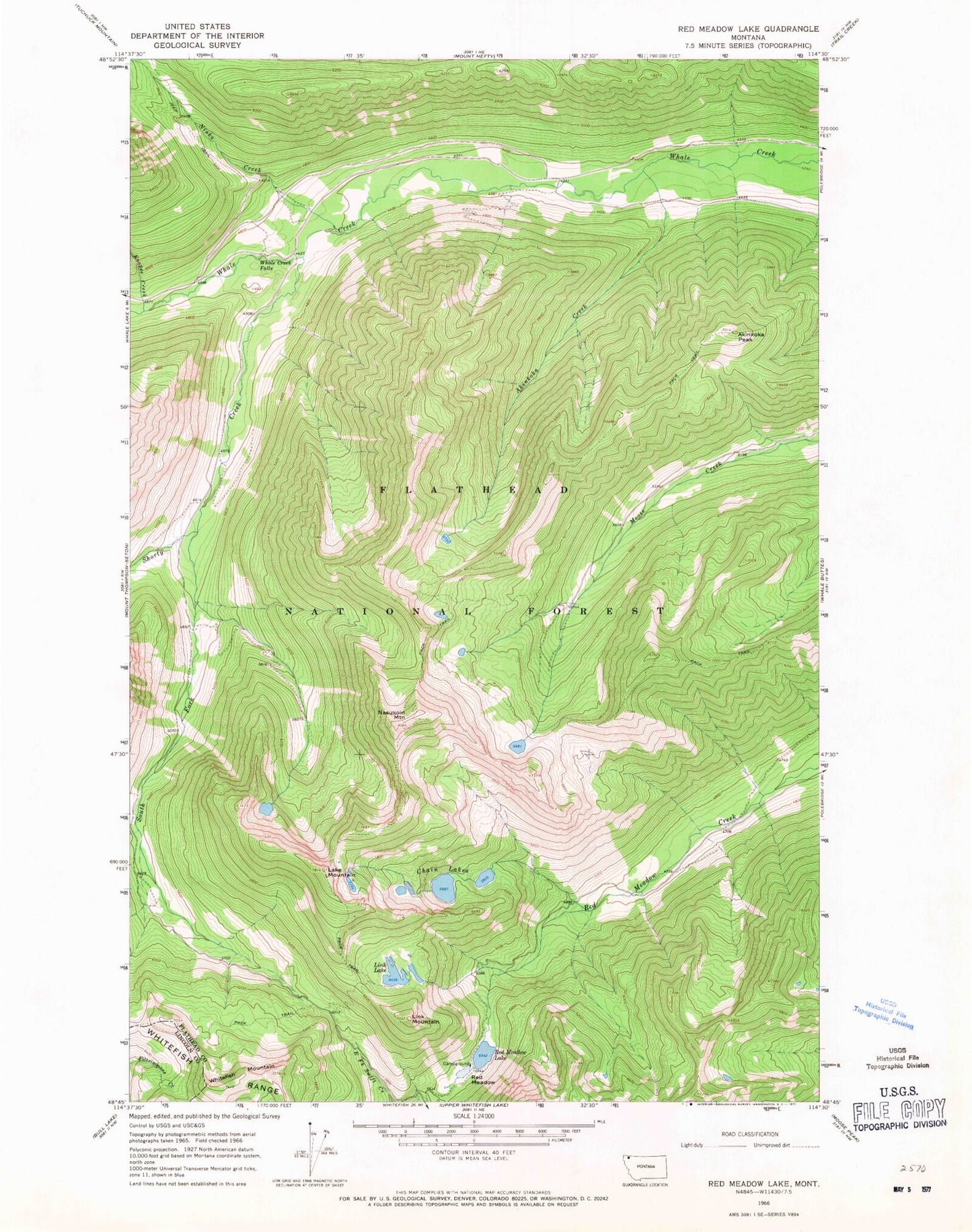 Classic USGS Red Meadow Lake Montana 7.5'x7.5' Topo Map Image