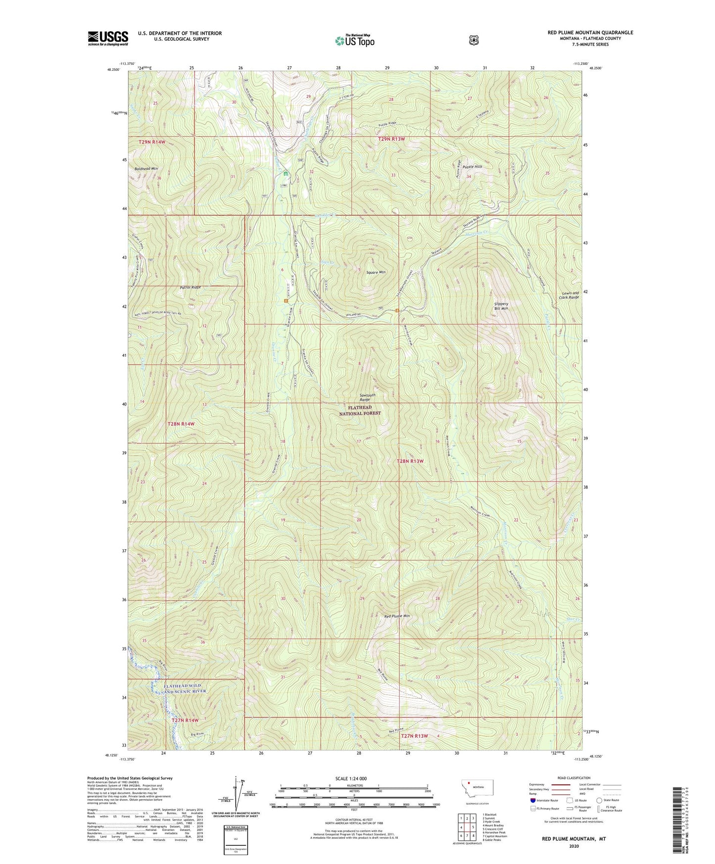 Red Plume Mountain Montana US Topo Map Image
