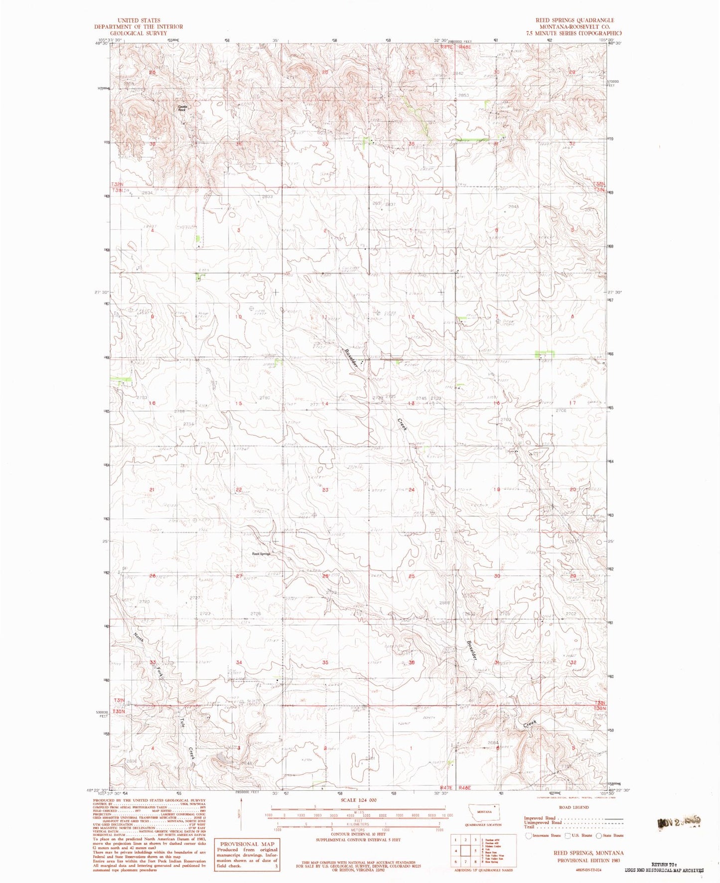 Classic USGS Reed Springs Montana 7.5'x7.5' Topo Map Image