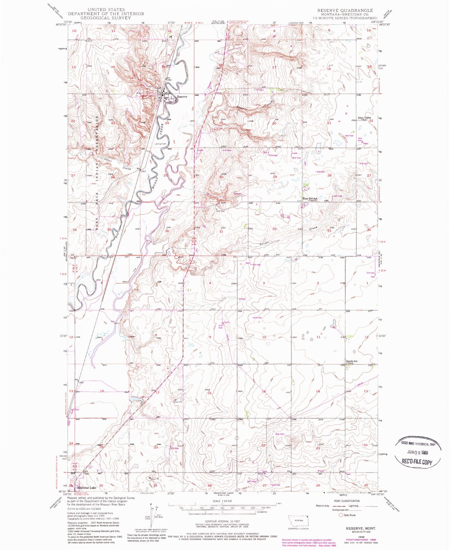Classic USGS Reserve Montana 7.5'x7.5' Topo Map Image