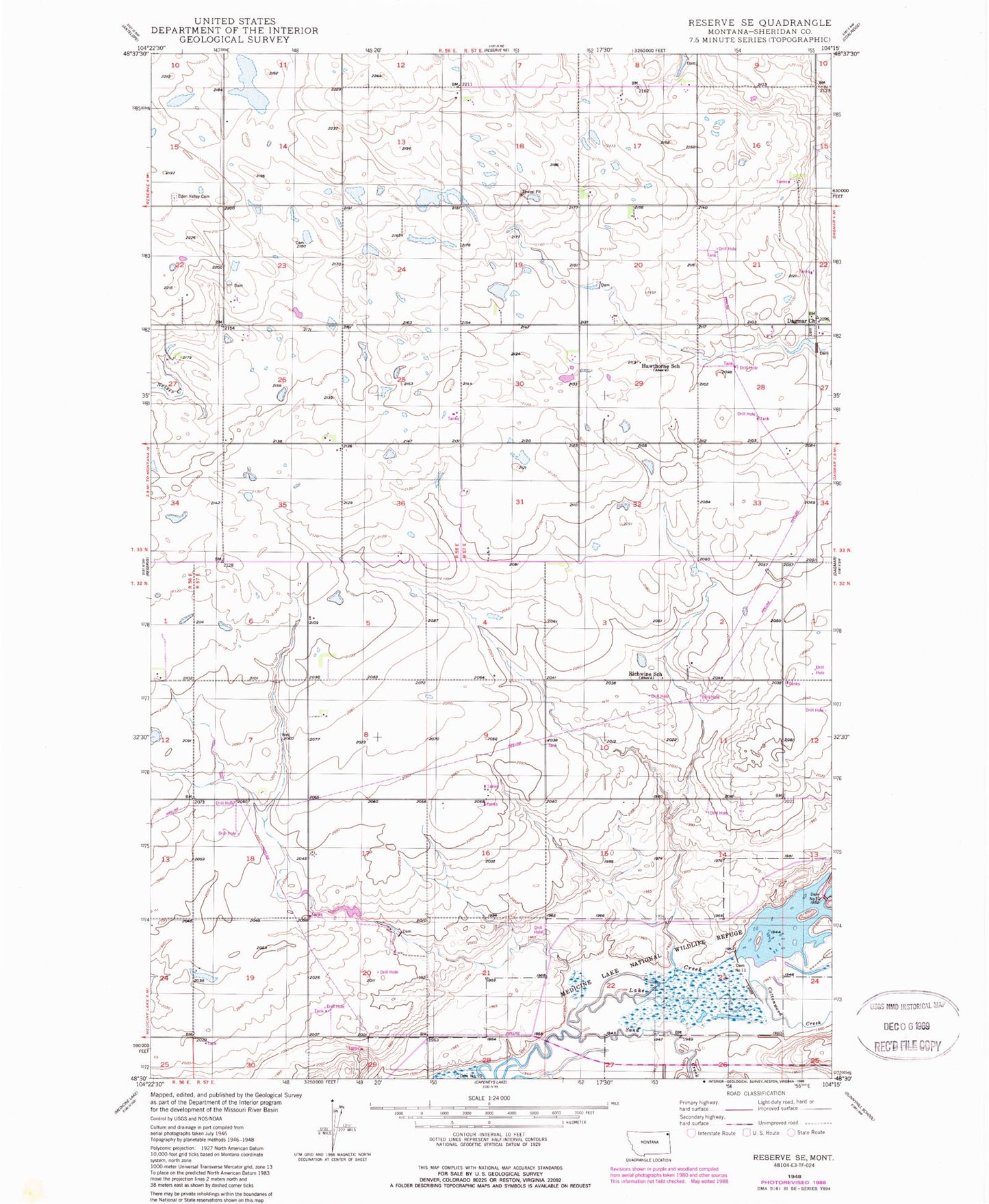 Classic USGS Reserve SE Montana 7.5'x7.5' Topo Map Image