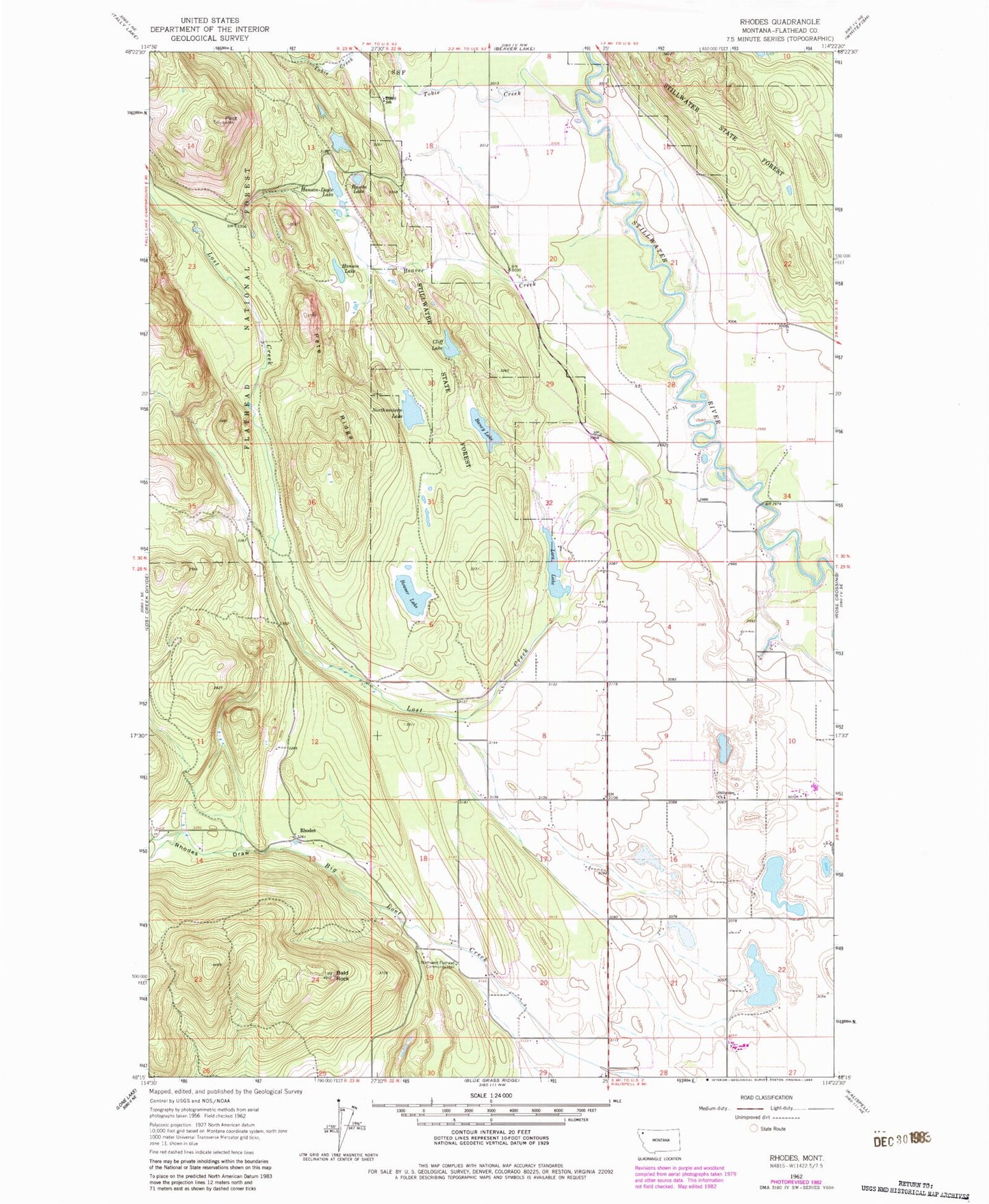 Classic USGS Rhodes Montana 7.5'x7.5' Topo Map Image