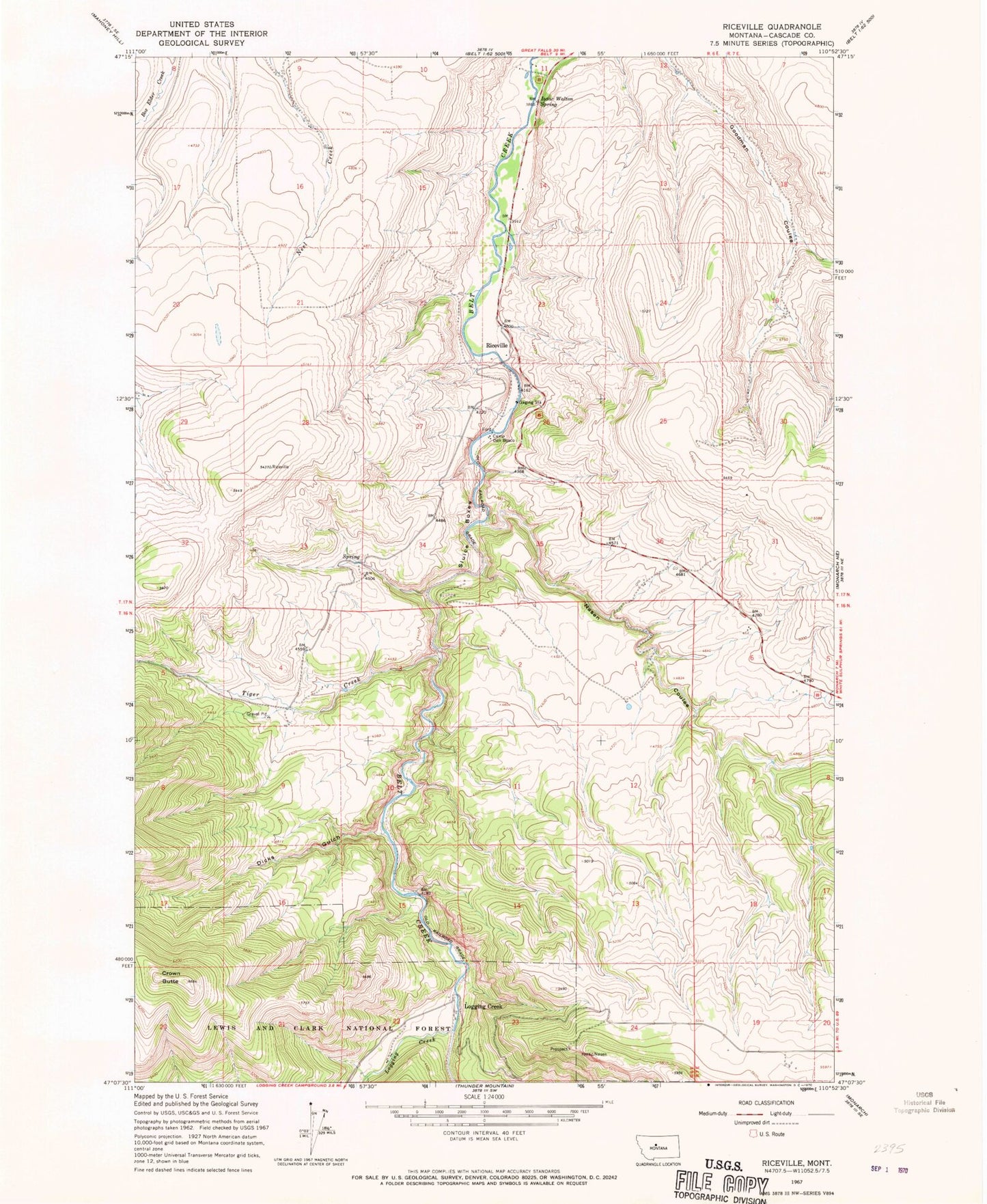 Classic USGS Riceville Montana 7.5'x7.5' Topo Map Image