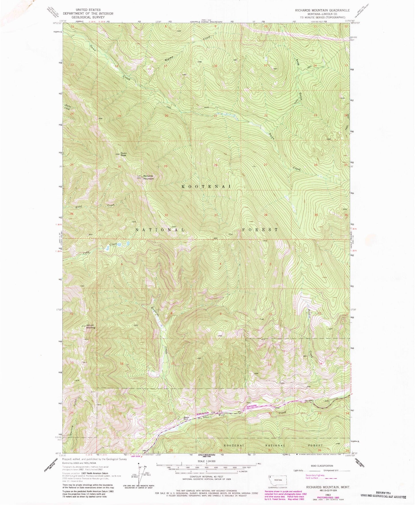 Classic USGS Richards Mountain Montana 7.5'x7.5' Topo Map Image