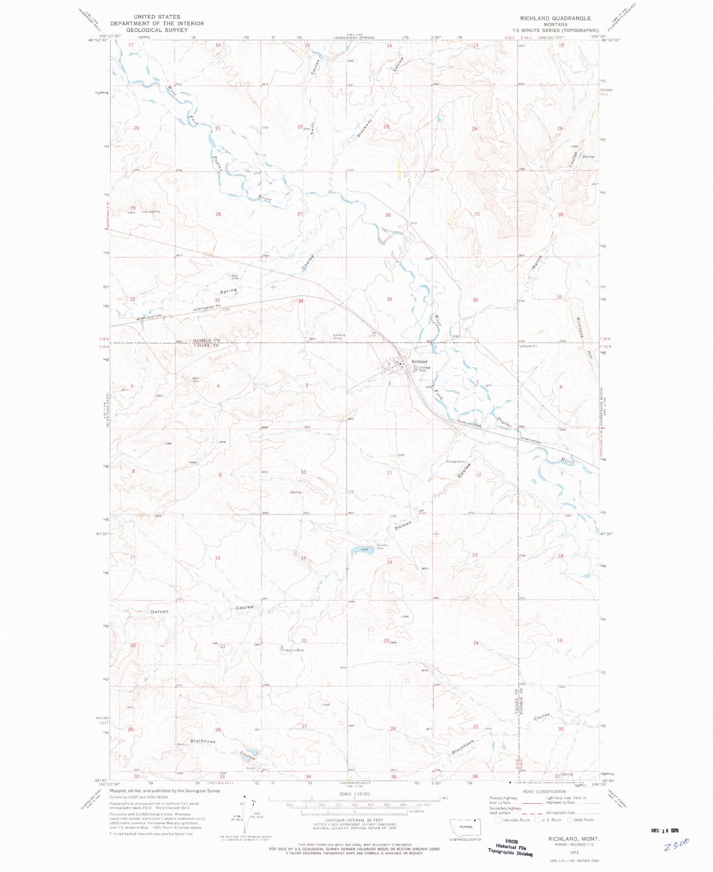 Classic USGS Richland Montana 7.5'x7.5' Topo Map Image