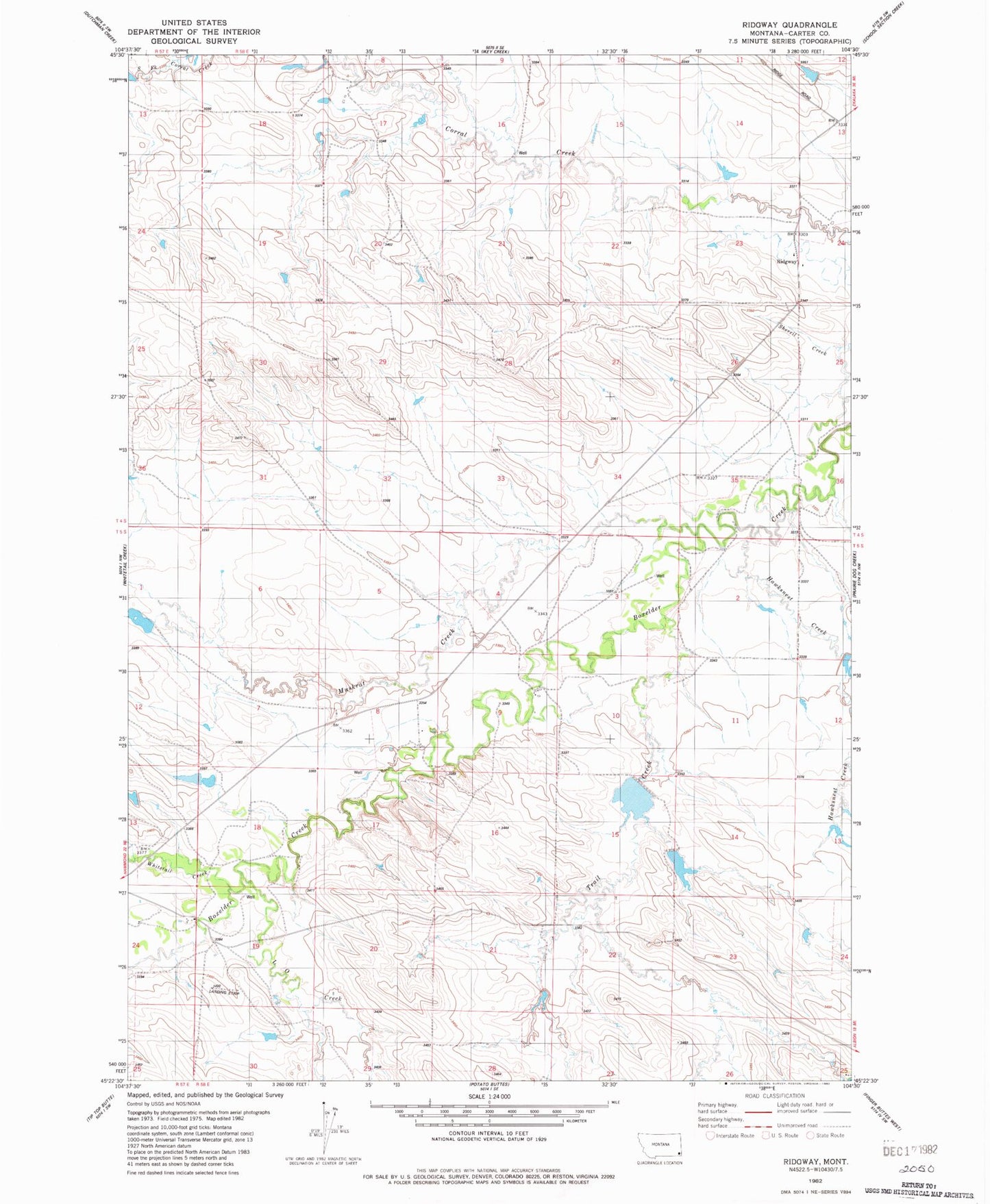 Classic USGS Ridgway Montana 7.5'x7.5' Topo Map Image