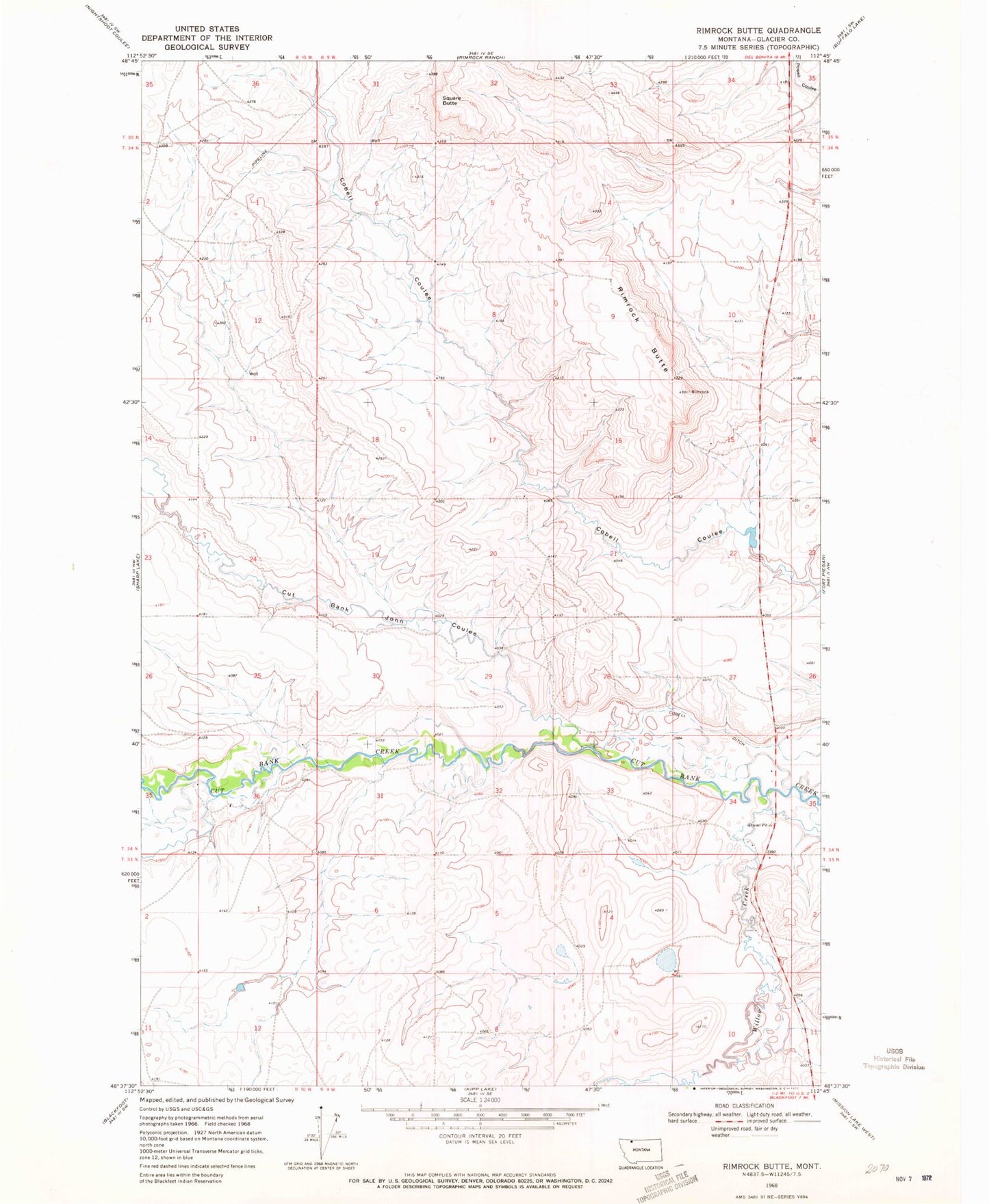 Classic USGS Rimrock Butte Montana 7.5'x7.5' Topo Map Image
