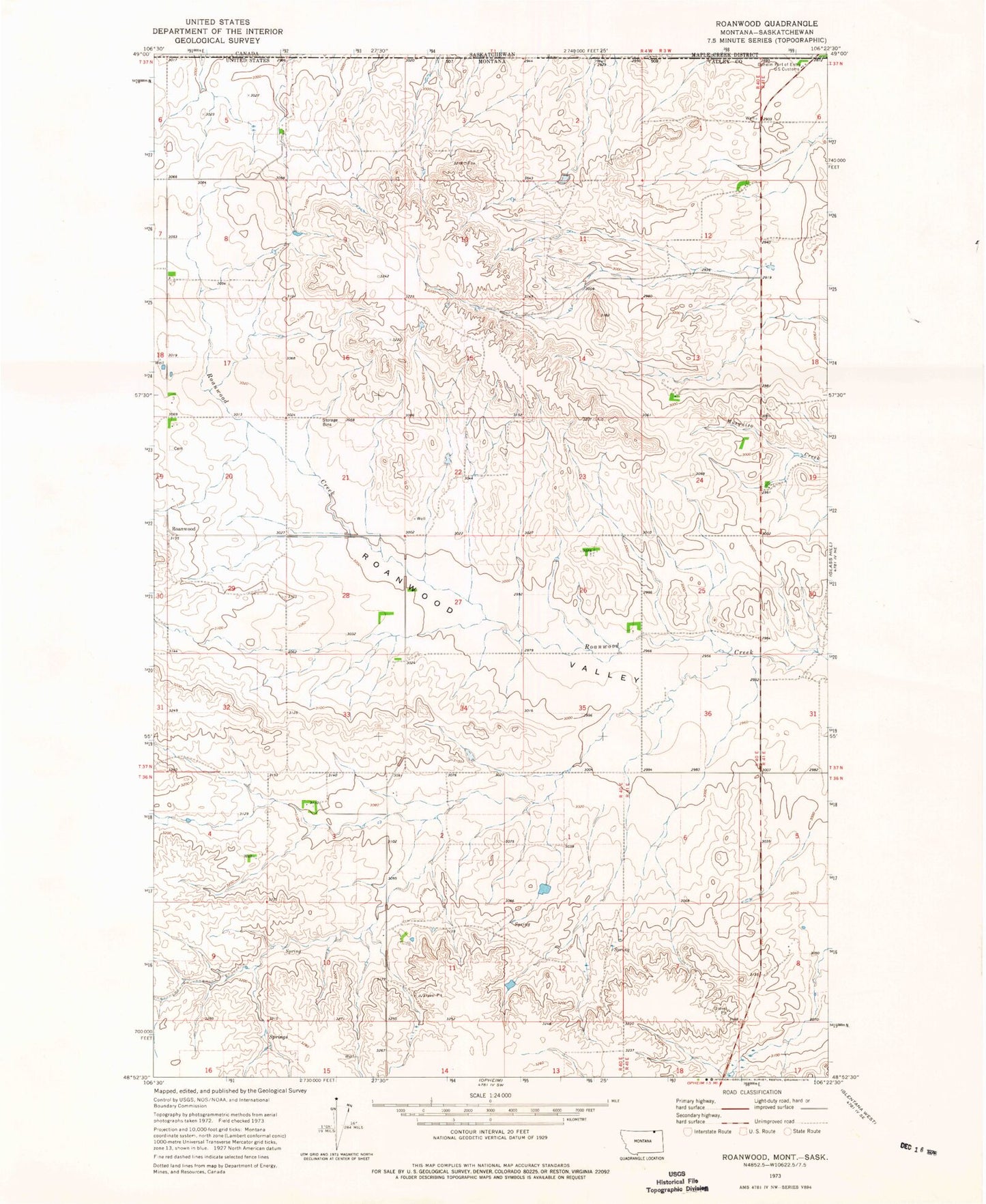 Classic USGS Roanwood Montana 7.5'x7.5' Topo Map Image