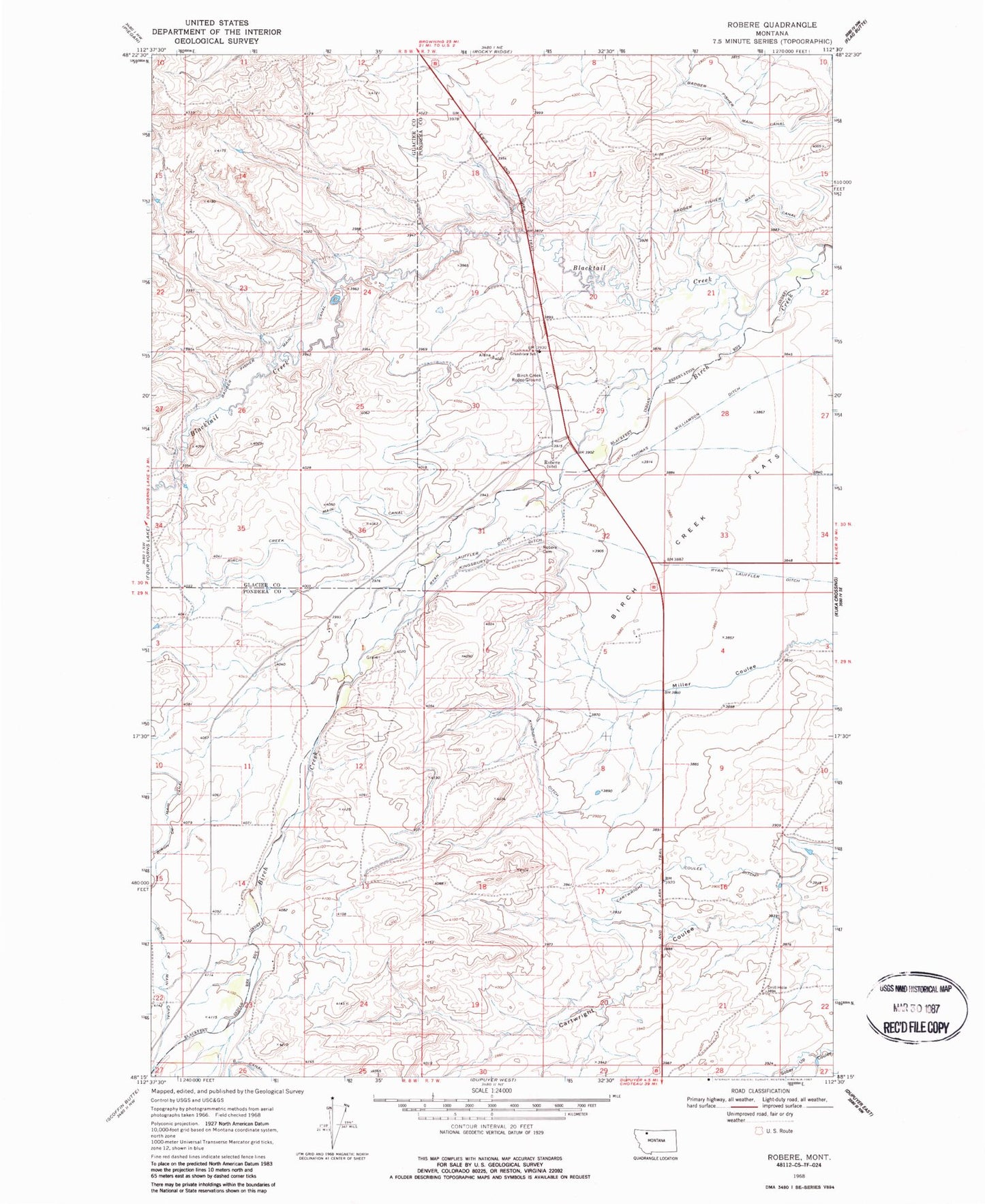 Classic USGS Robere Montana 7.5'x7.5' Topo Map Image