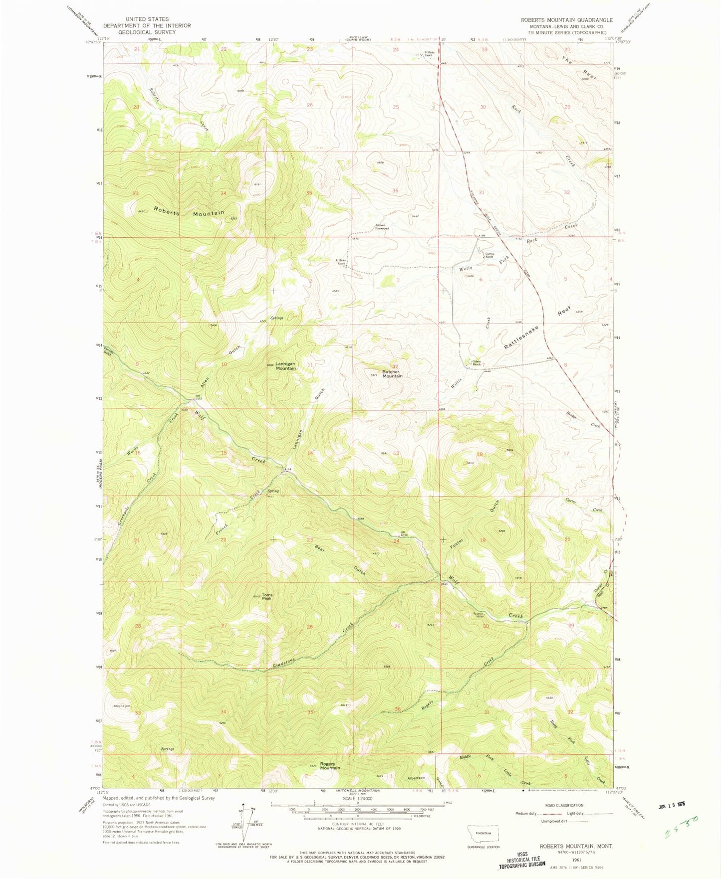 Classic USGS Roberts Mountain Montana 7.5'x7.5' Topo Map Image