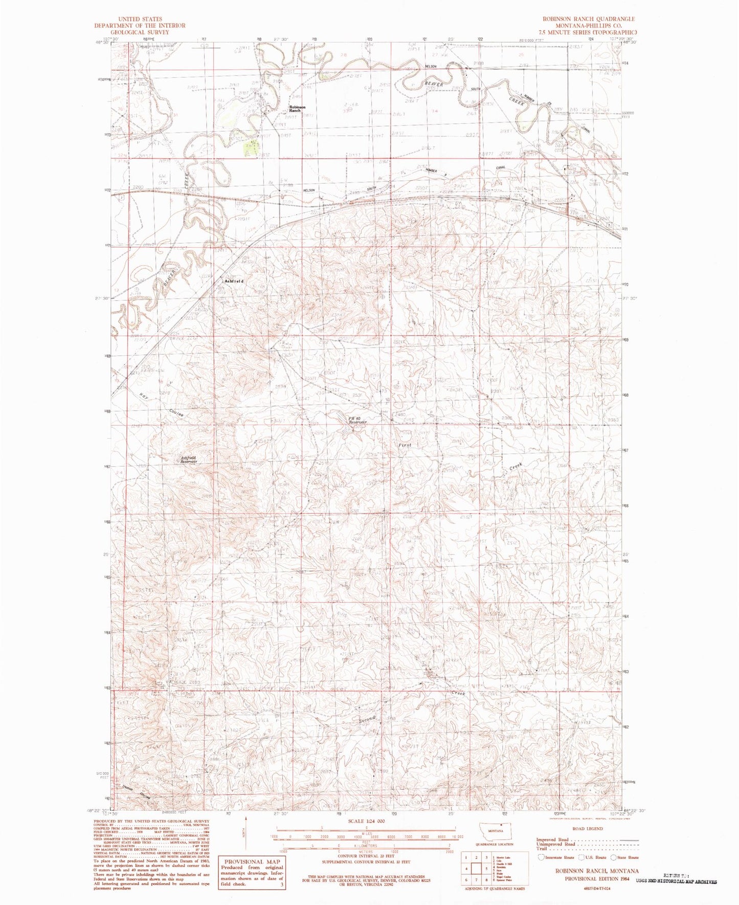 Classic USGS Robinson Ranch Montana 7.5'x7.5' Topo Map Image