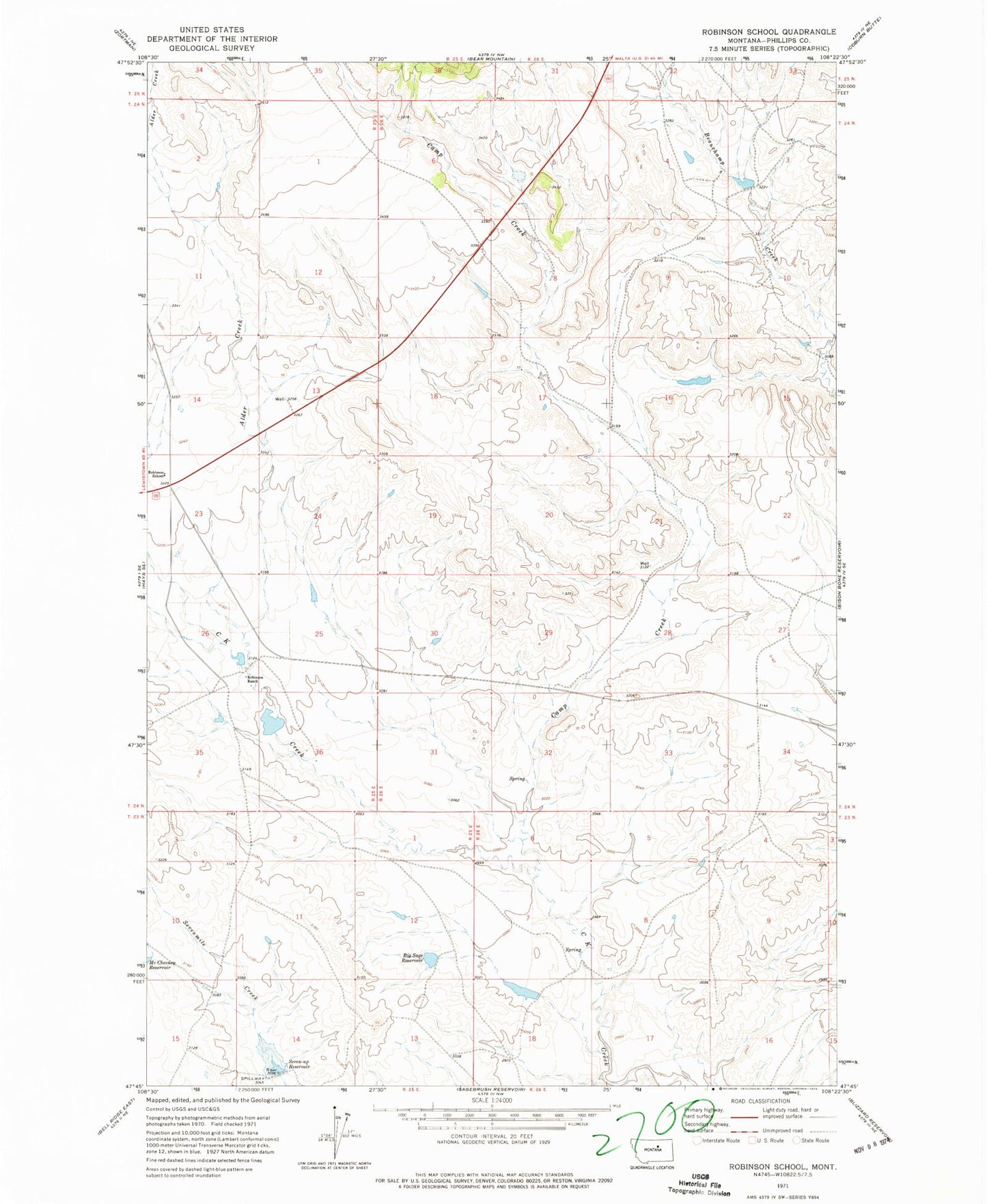 Classic USGS Robinson School Montana 7.5'x7.5' Topo Map Image