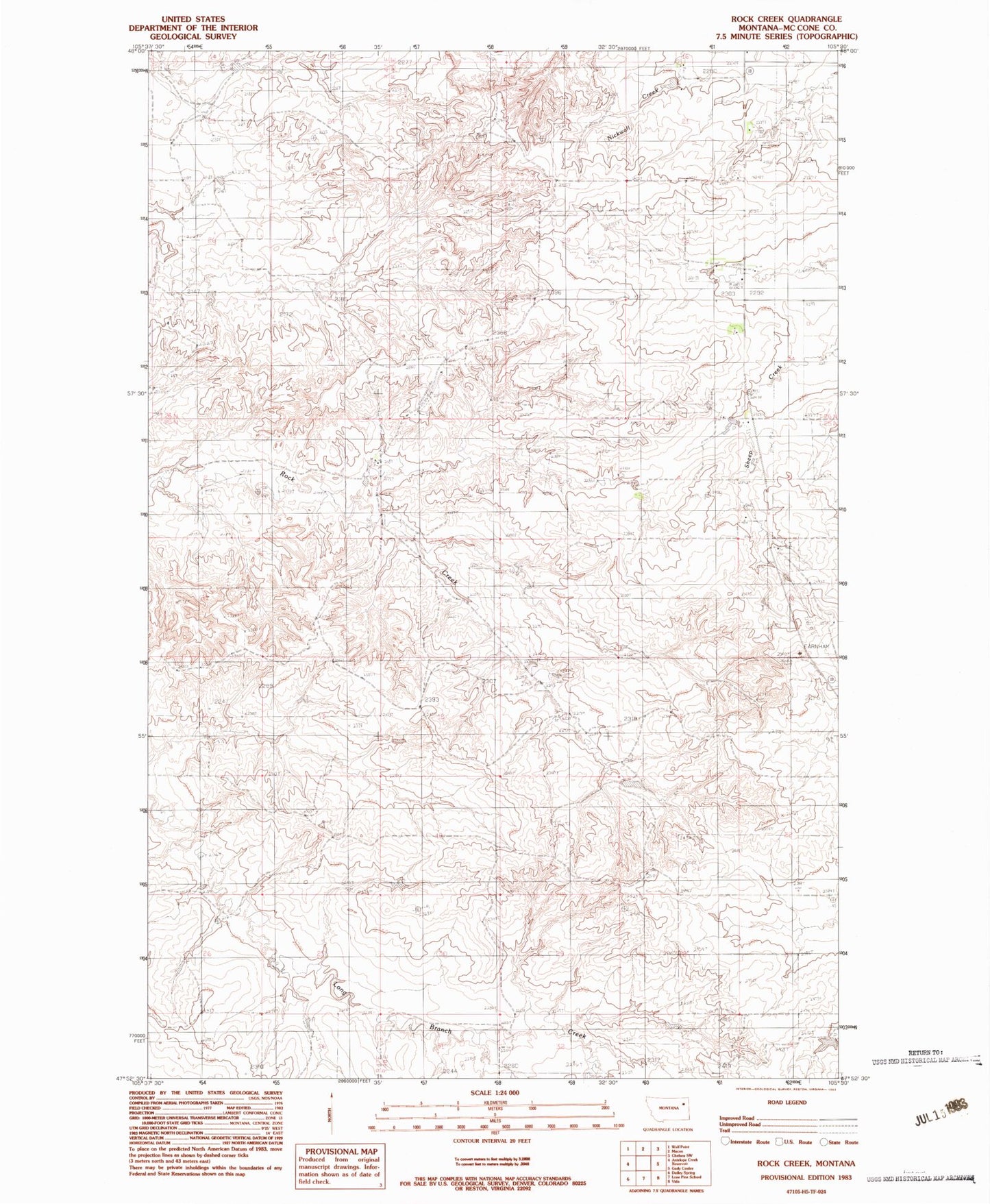 Classic USGS Rock Creek Montana 7.5'x7.5' Topo Map Image