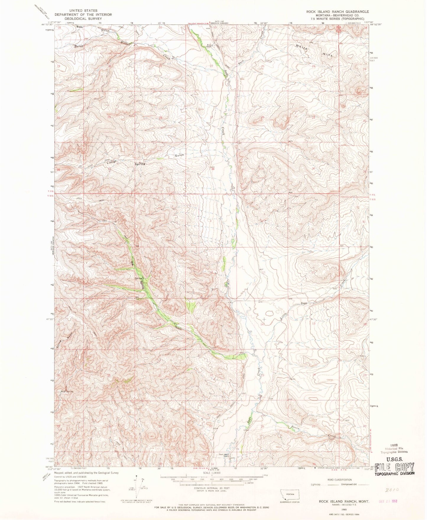 Classic USGS Rock Island Ranch Montana 7.5'x7.5' Topo Map Image