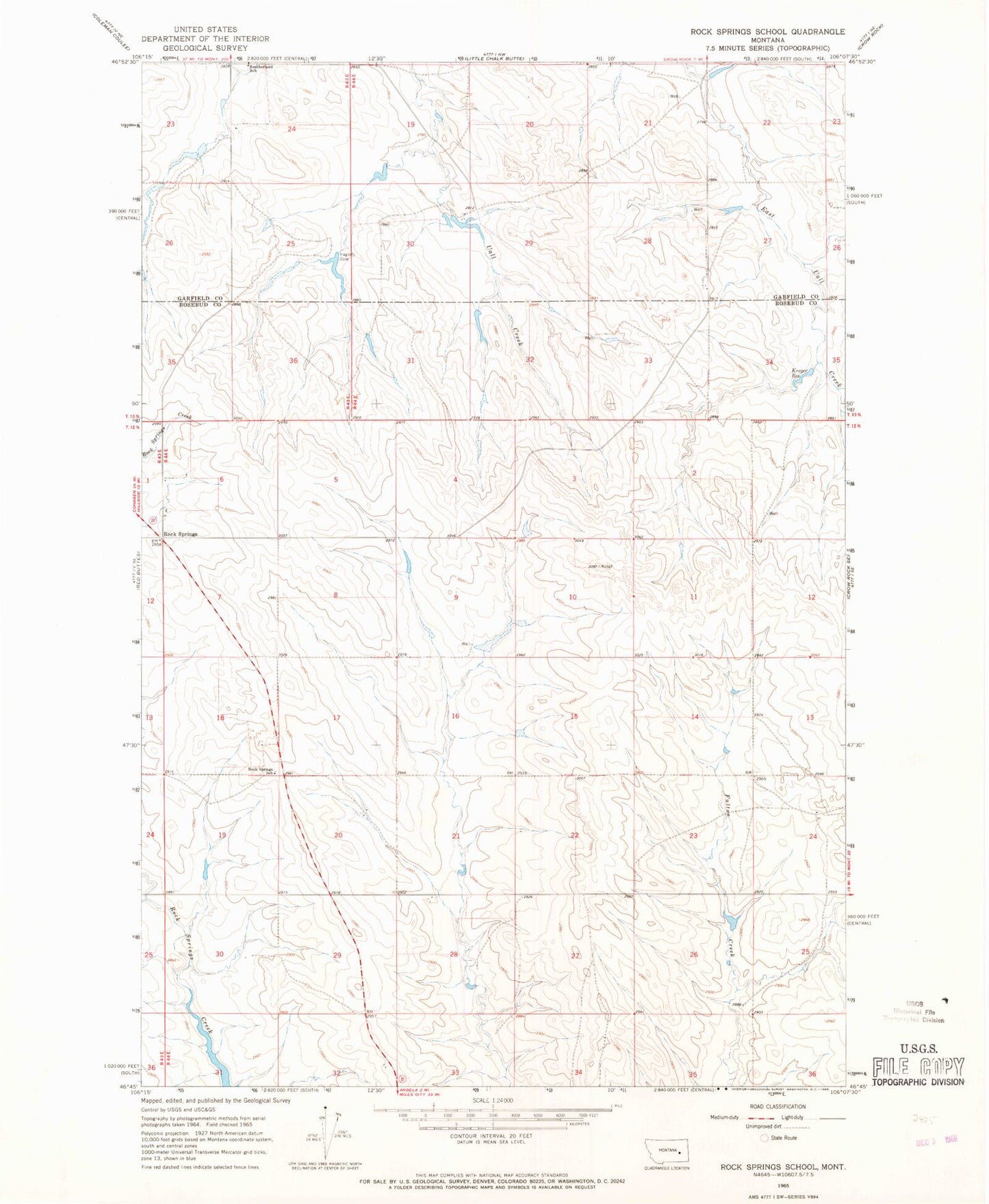 Classic USGS Rock Springs School Montana 7.5'x7.5' Topo Map Image