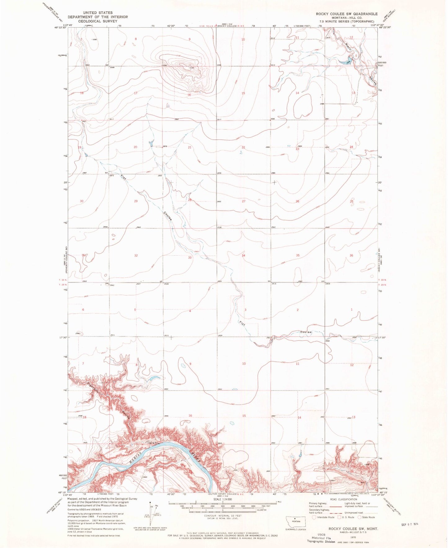 Classic USGS Rocky Coulee SW Montana 7.5'x7.5' Topo Map Image