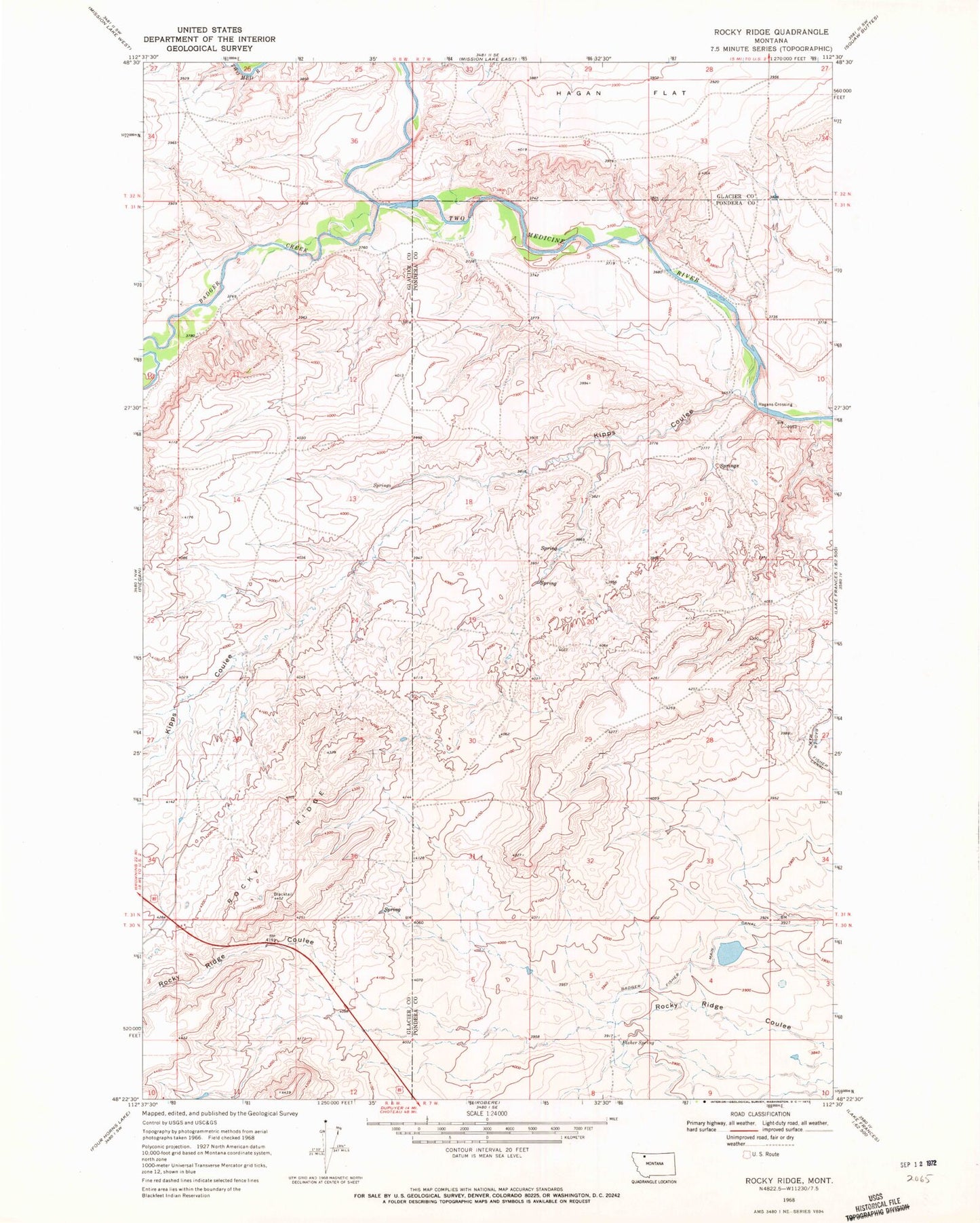 Classic USGS Rocky Ridge Montana 7.5'x7.5' Topo Map Image