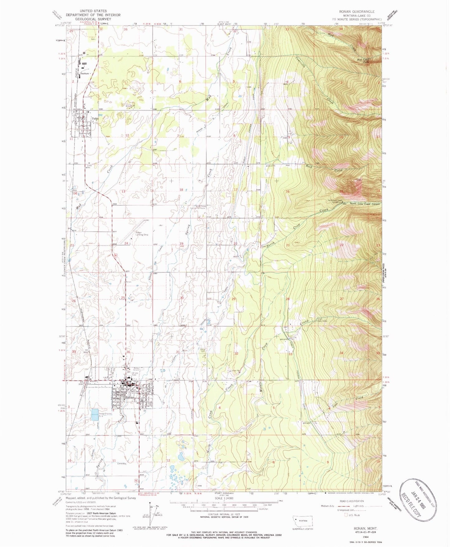 Classic USGS Ronan Montana 7.5'x7.5' Topo Map Image