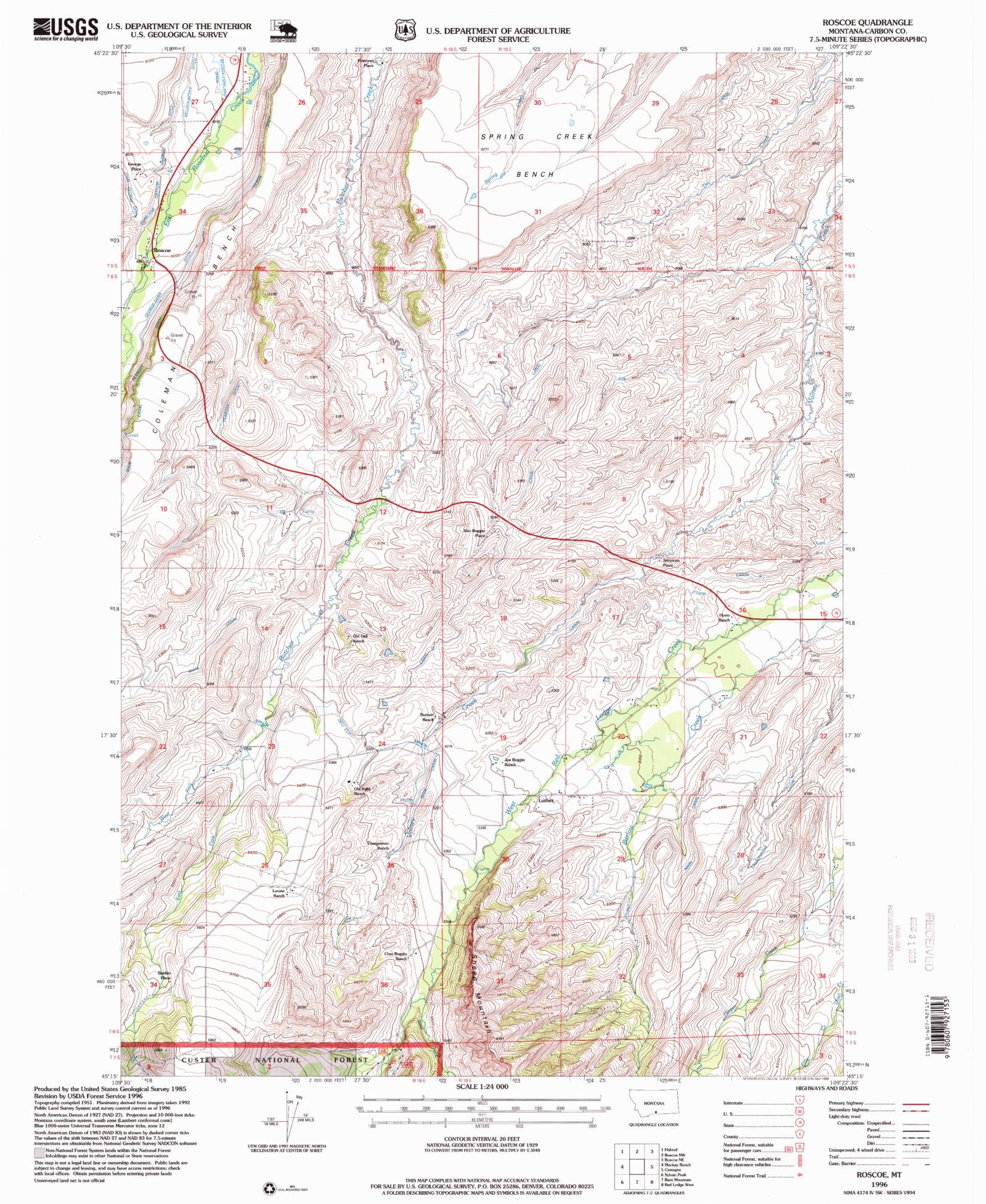 Classic USGS Roscoe Montana 7.5'x7.5' Topo Map MyTopo Map Store
