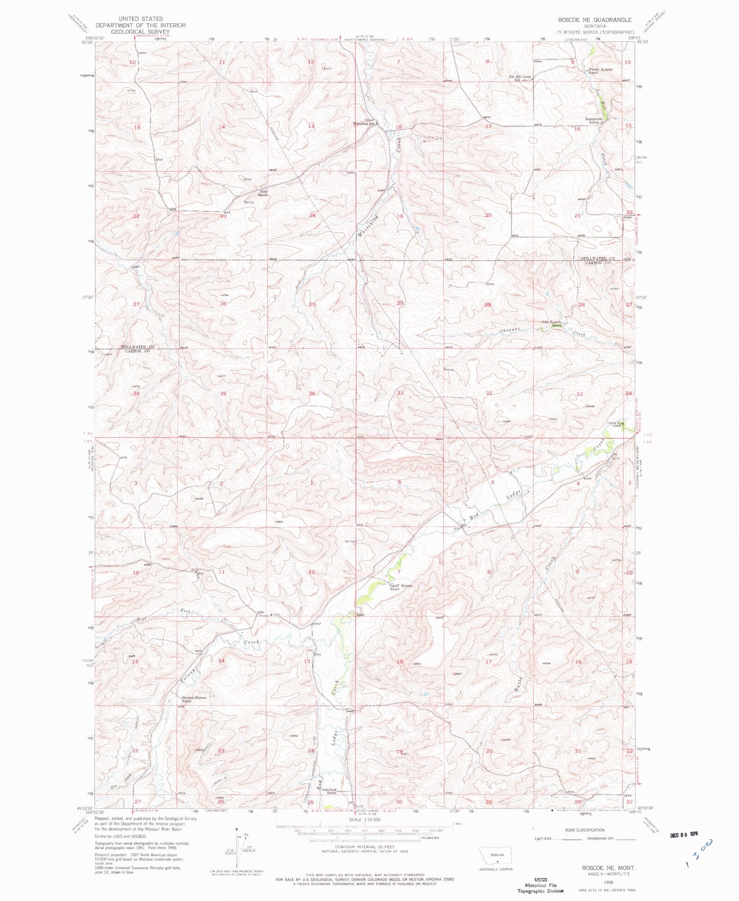 Classic USGS Roscoe NE Montana 7.5'x7.5' Topo Map Image