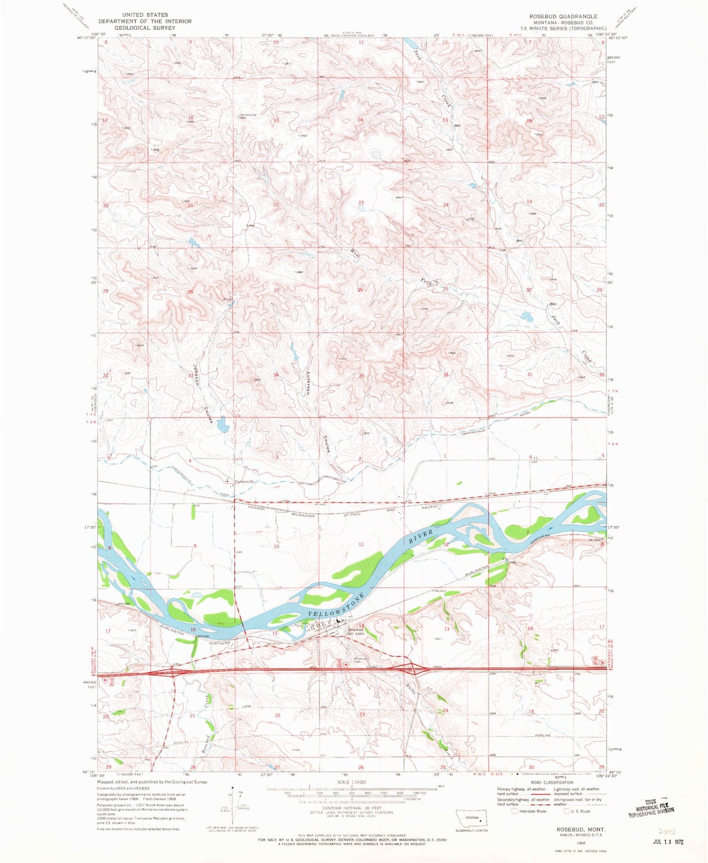 Classic USGS Rosebud Montana 7.5'x7.5' Topo Map Image