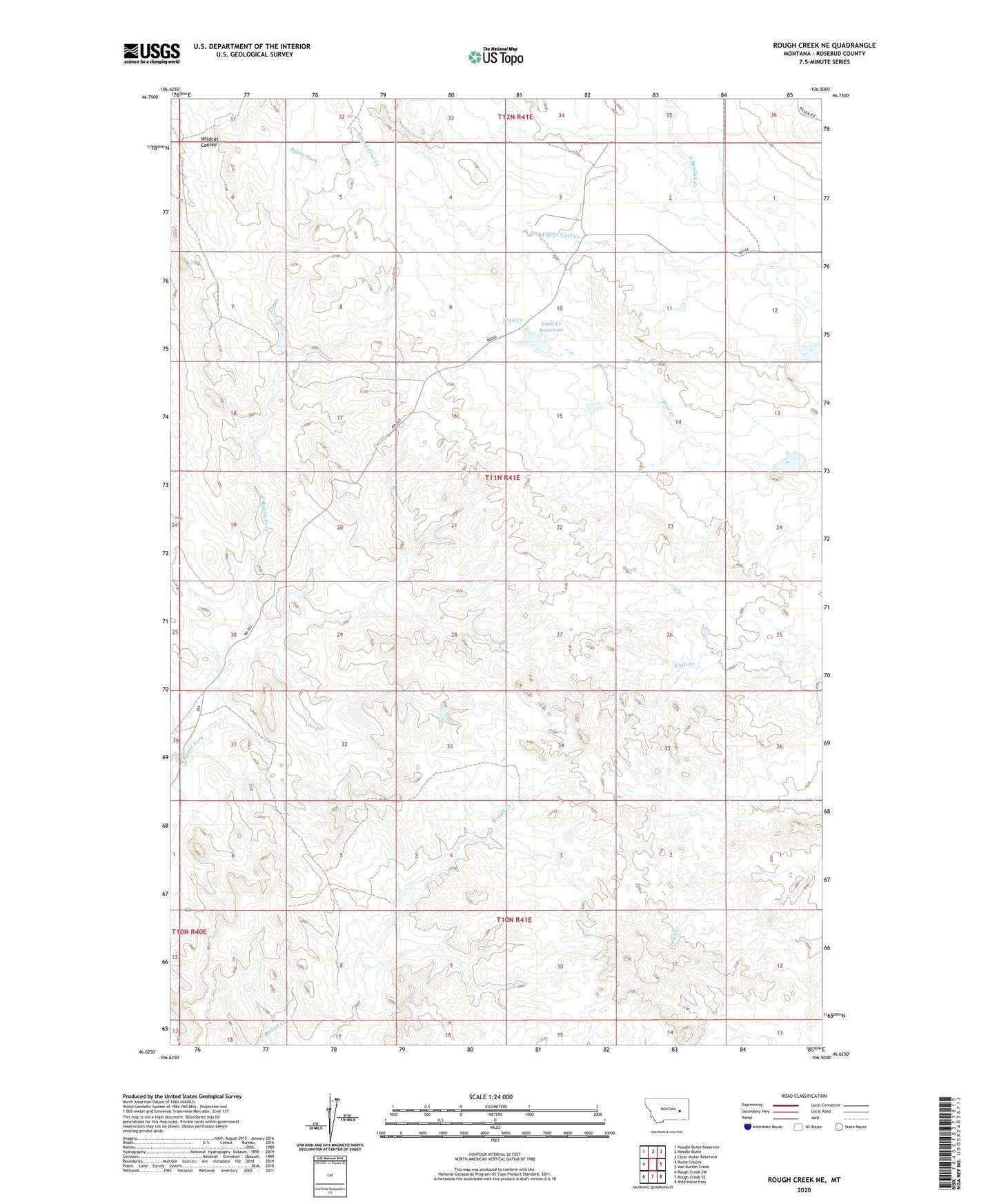 Rough Creek NE Montana US Topo Map Image