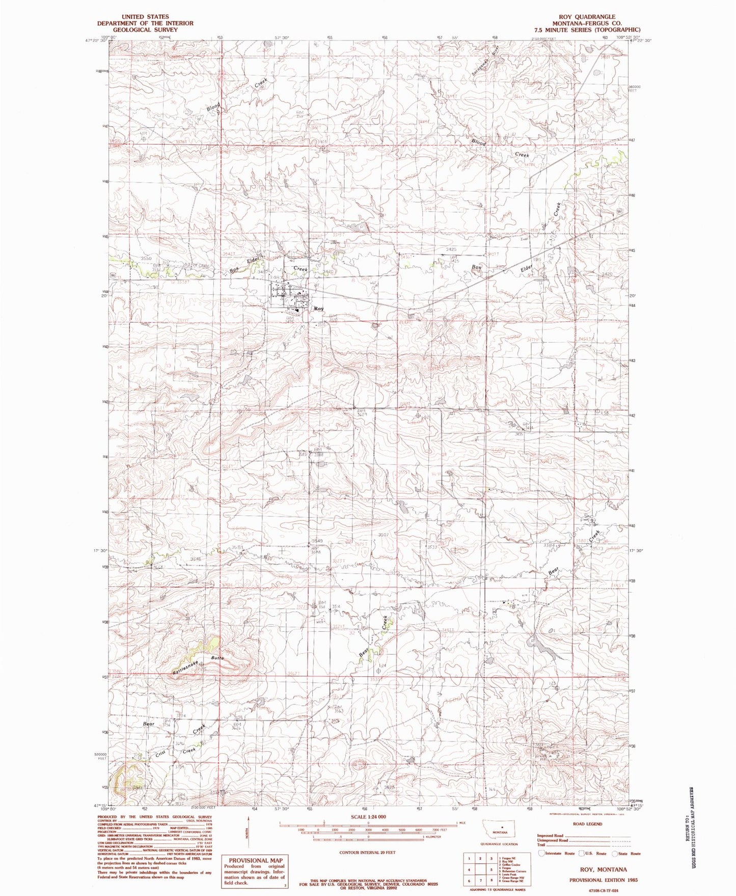 Classic USGS Roy Montana 7.5'x7.5' Topo Map Image