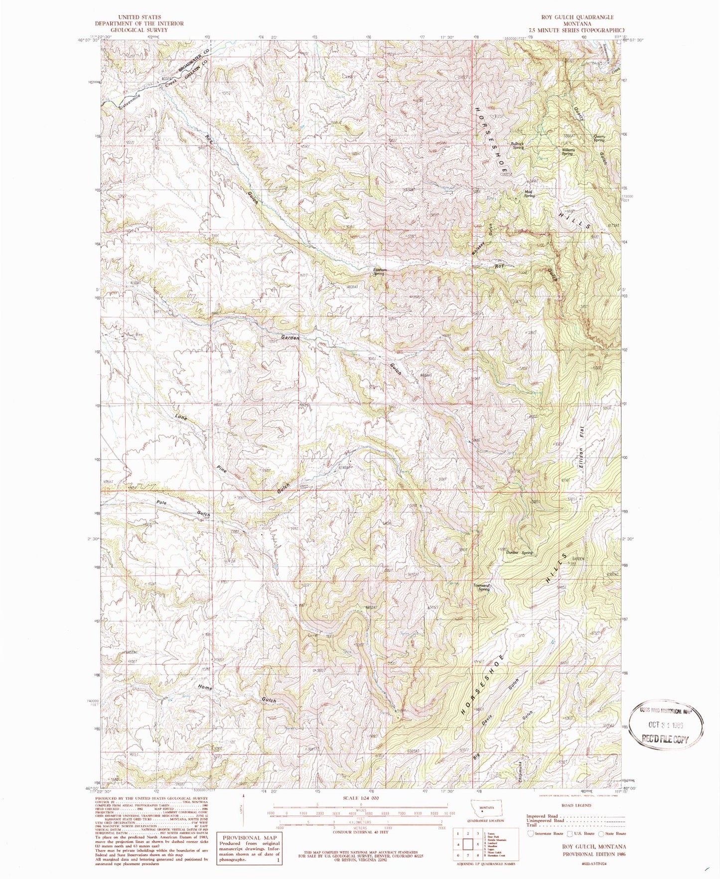 Classic USGS Roy Gulch Montana 7.5'x7.5' Topo Map Image