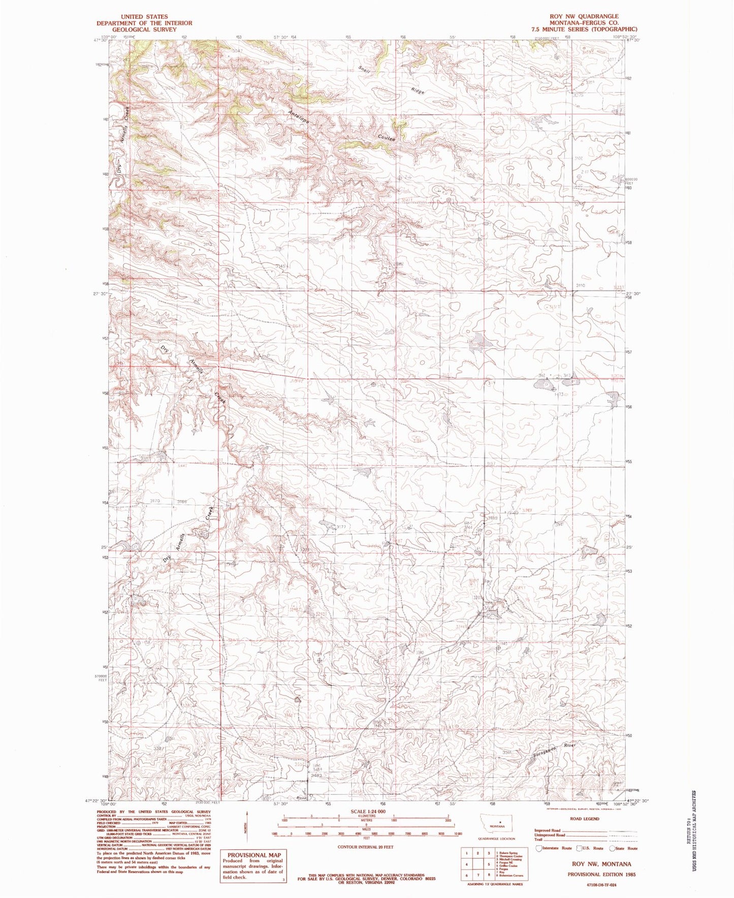 Classic USGS Roy NW Montana 7.5'x7.5' Topo Map Image