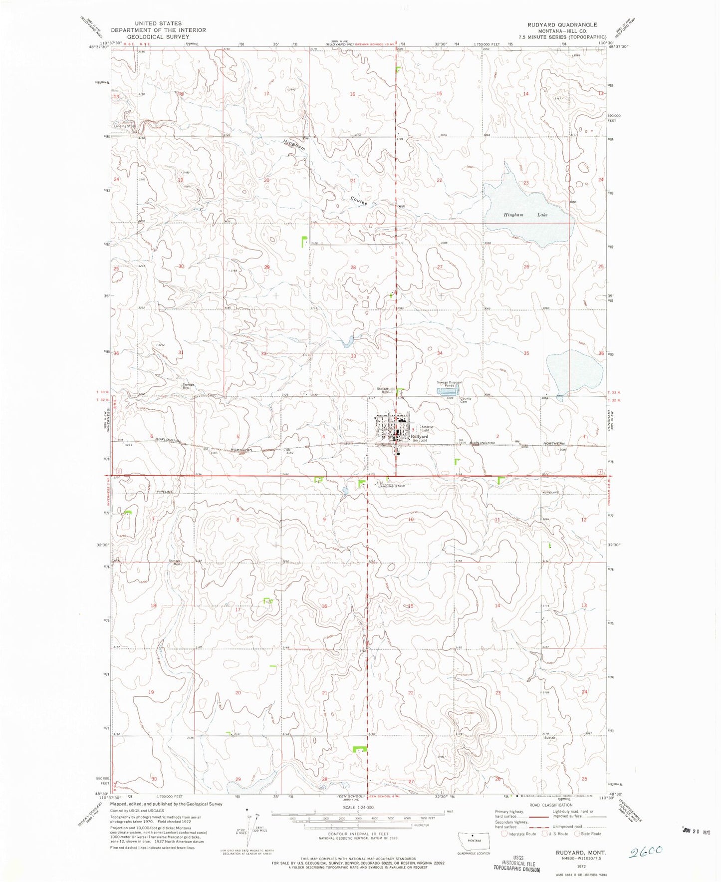 Classic USGS Rudyard Montana 7.5'x7.5' Topo Map Image